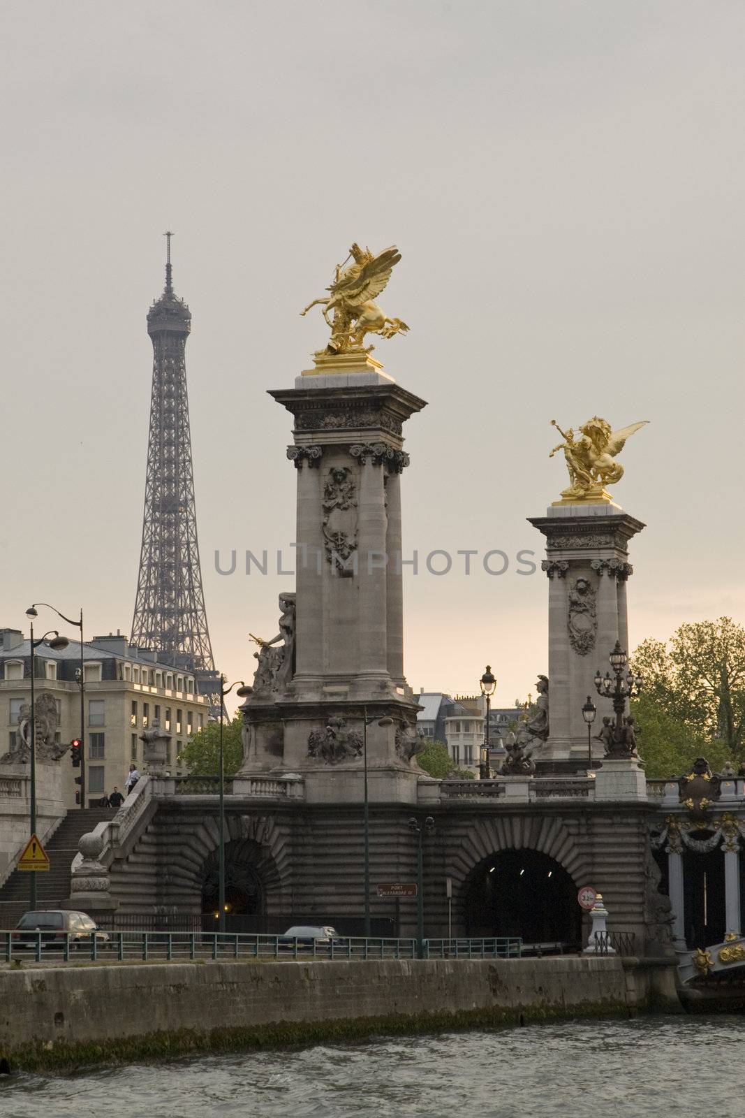 Paris and the river Seine at sunset