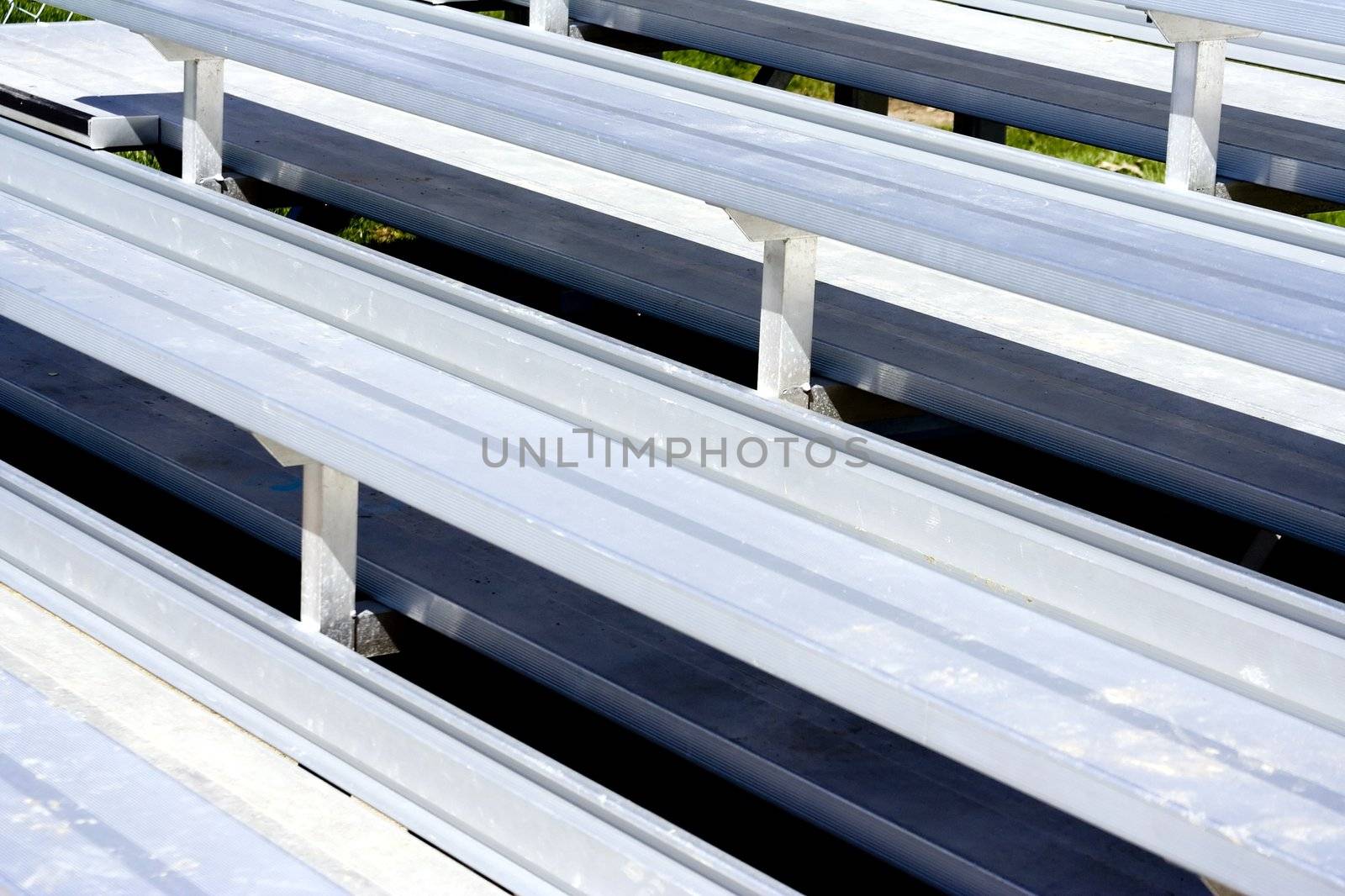 Close up of silver metal sports bleachers