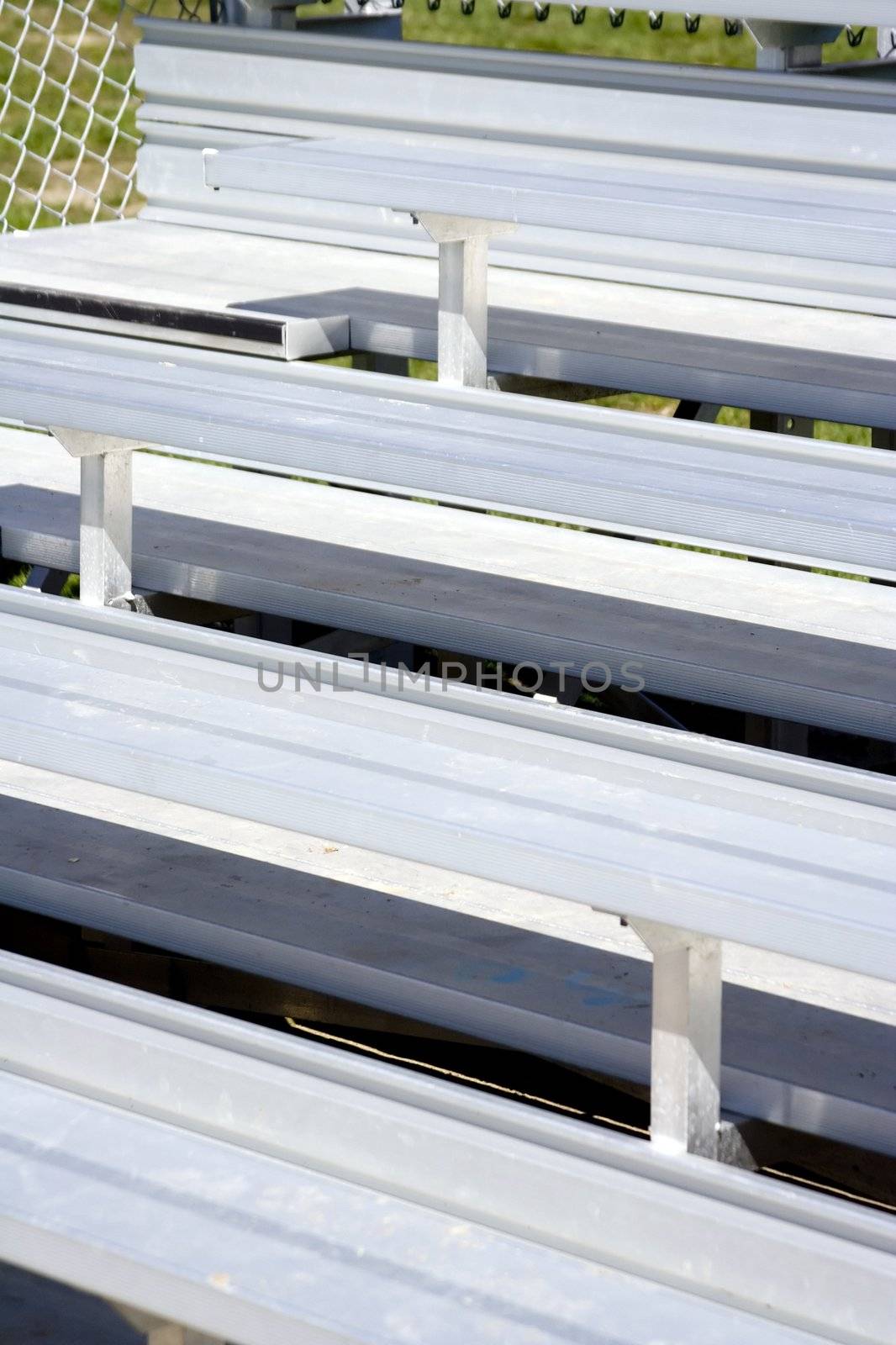 Close up of silver metal sports bleachers