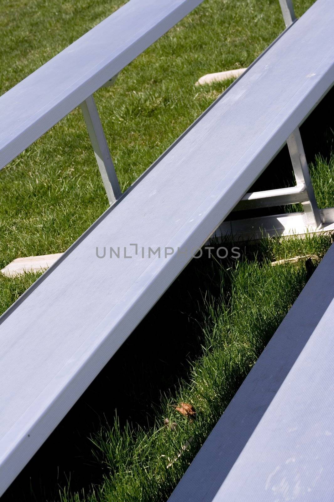 Close up of silver metal sports bleachers