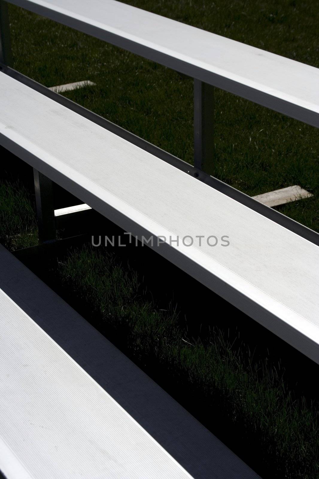 Close up of silver metal sports bleachers