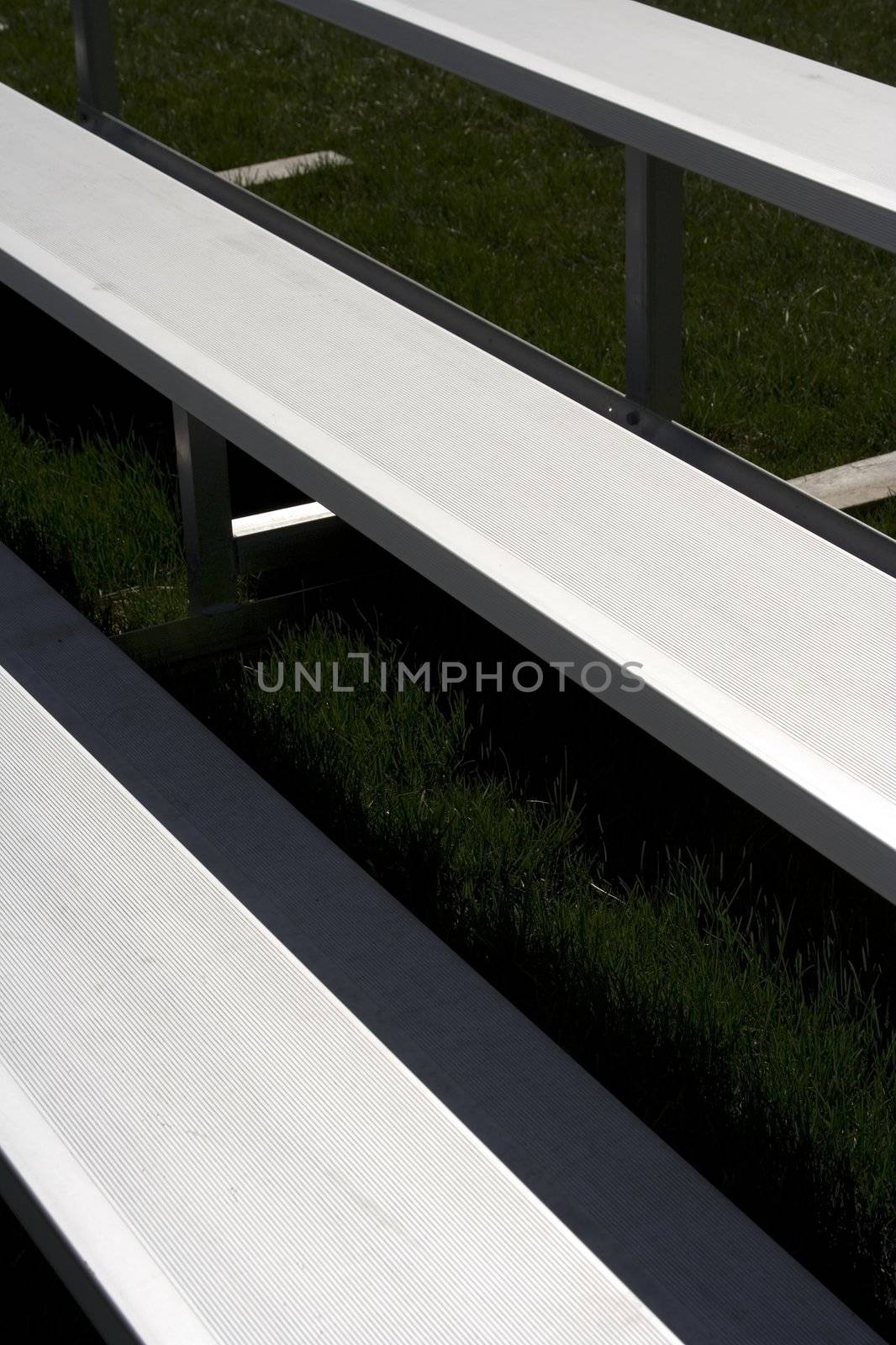 Close up of silver metal sports bleachers