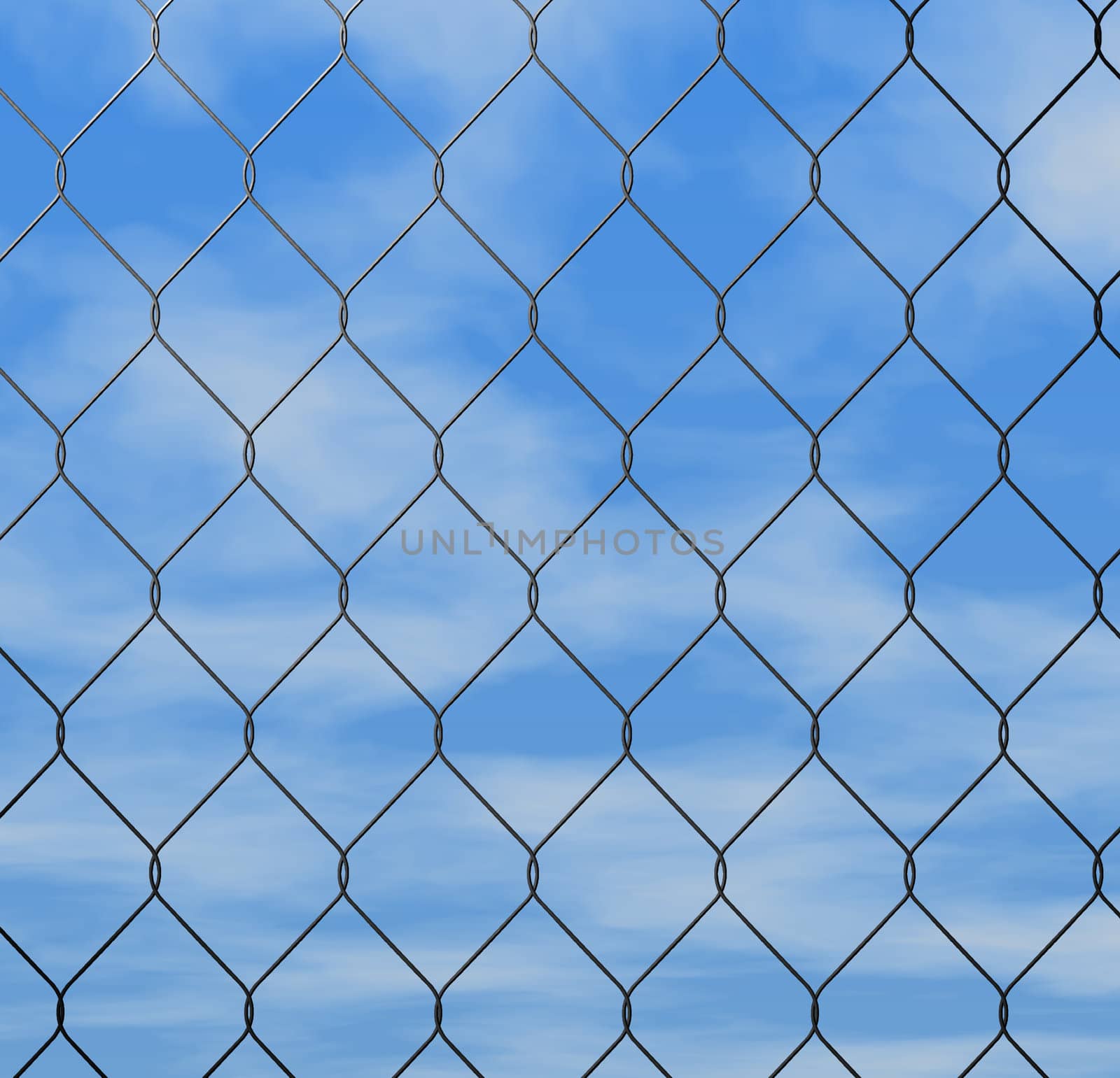 close up of chain link fence nice detail good background blue sky with clouds