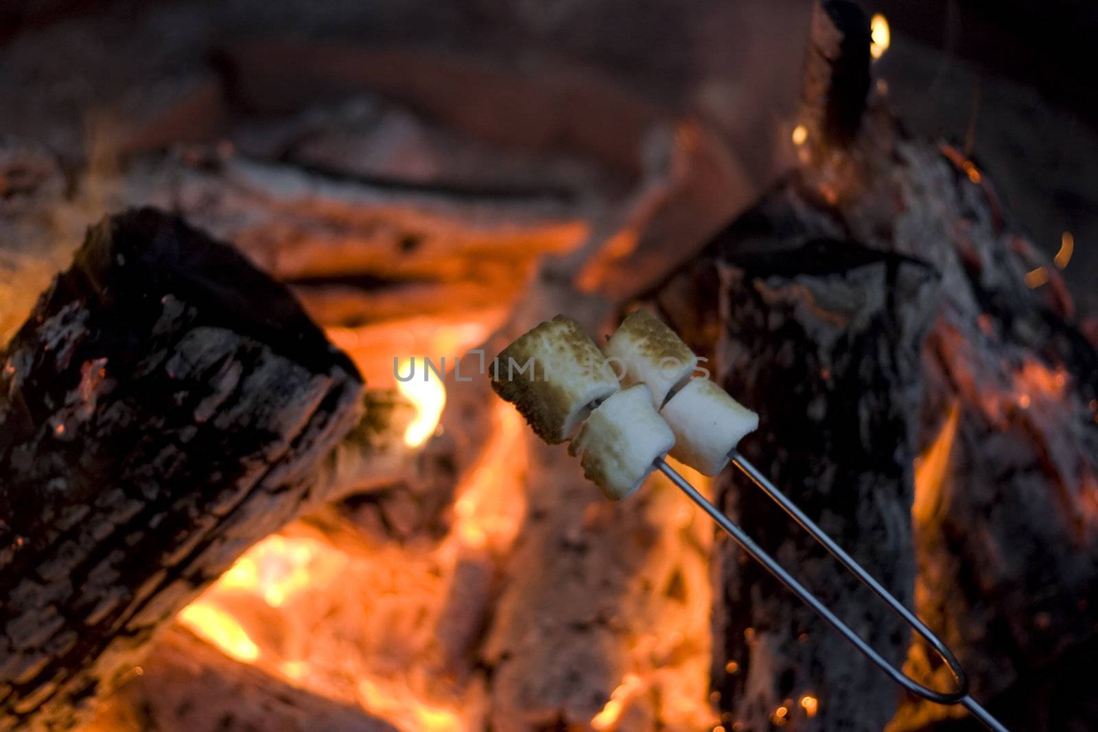 marshmellow roasting on an open fire camping outside