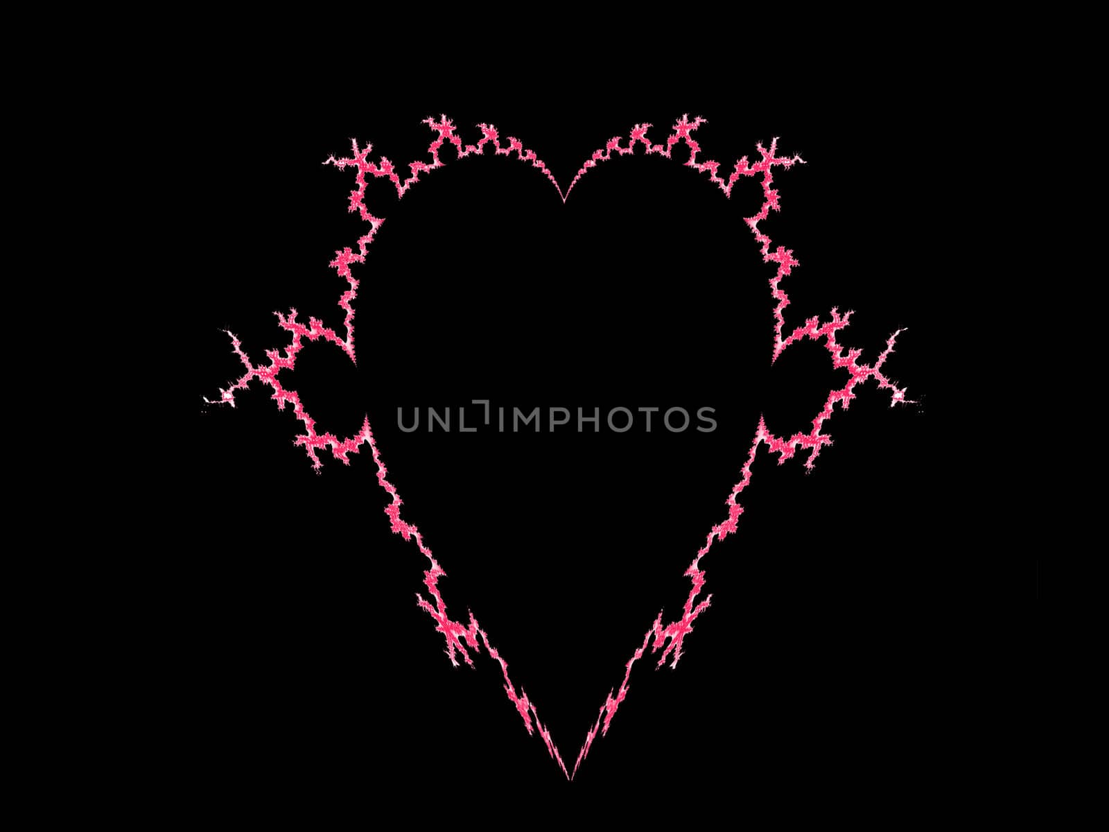 Pink heart on black background fractal type design