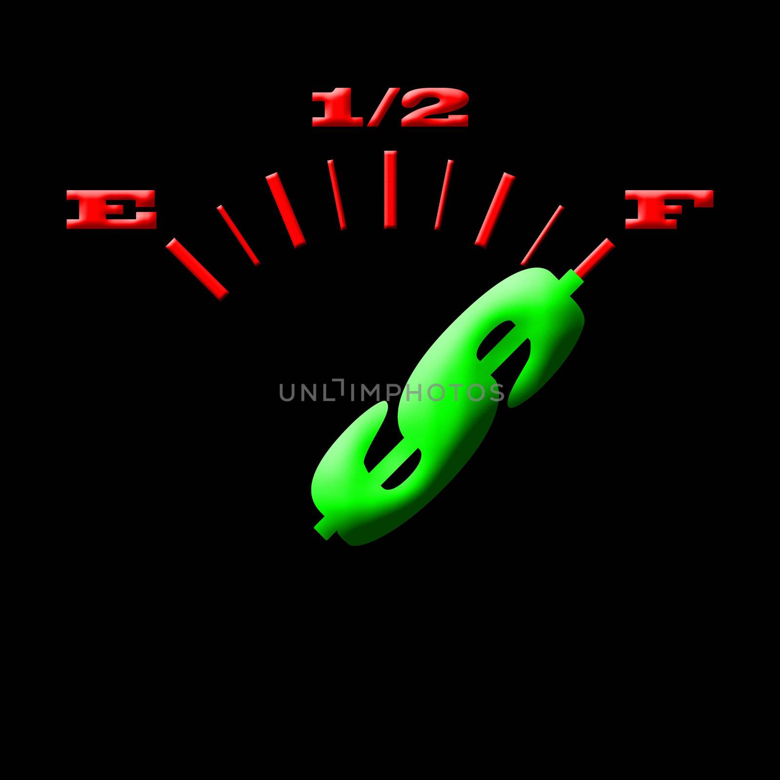Gas gauge concept bright colors on a black background
