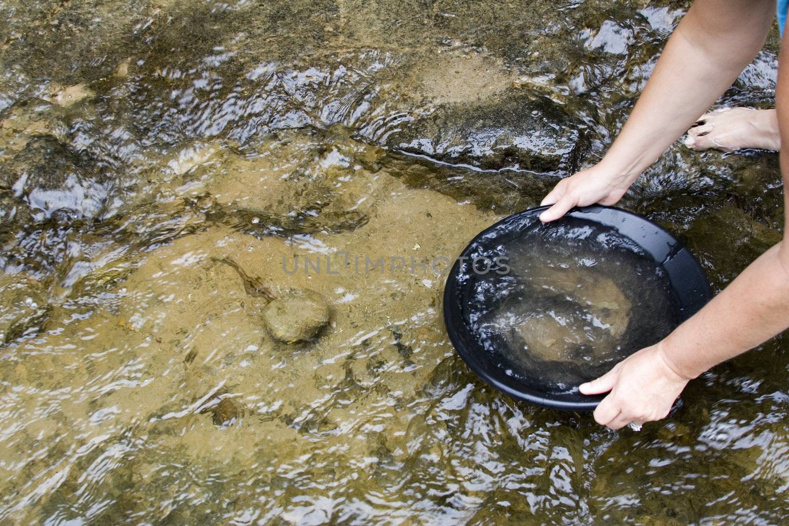 gold panning iin a small stream in northern michigan