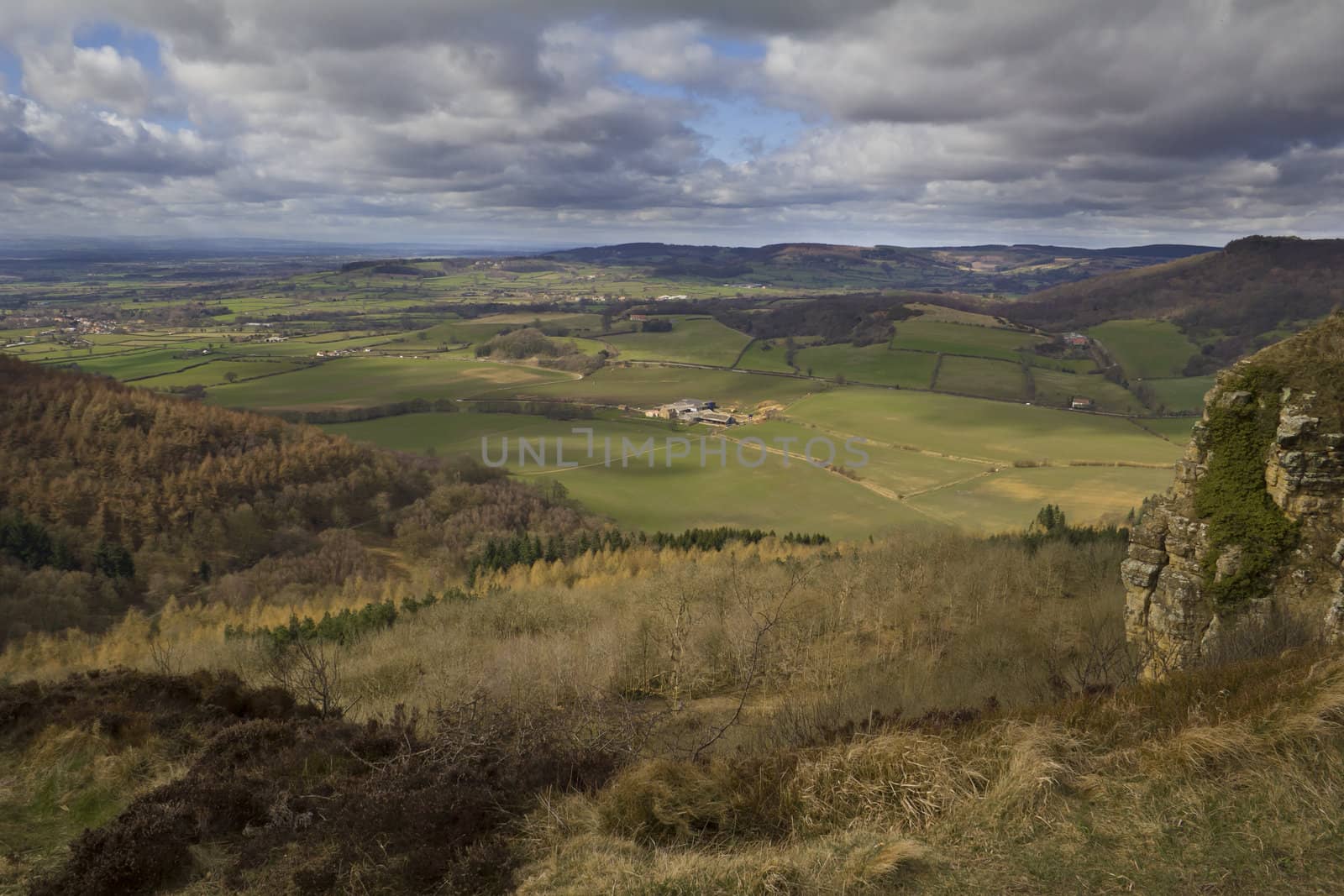 Shadow of clouds from Sutton Bank racing across the Vale of York