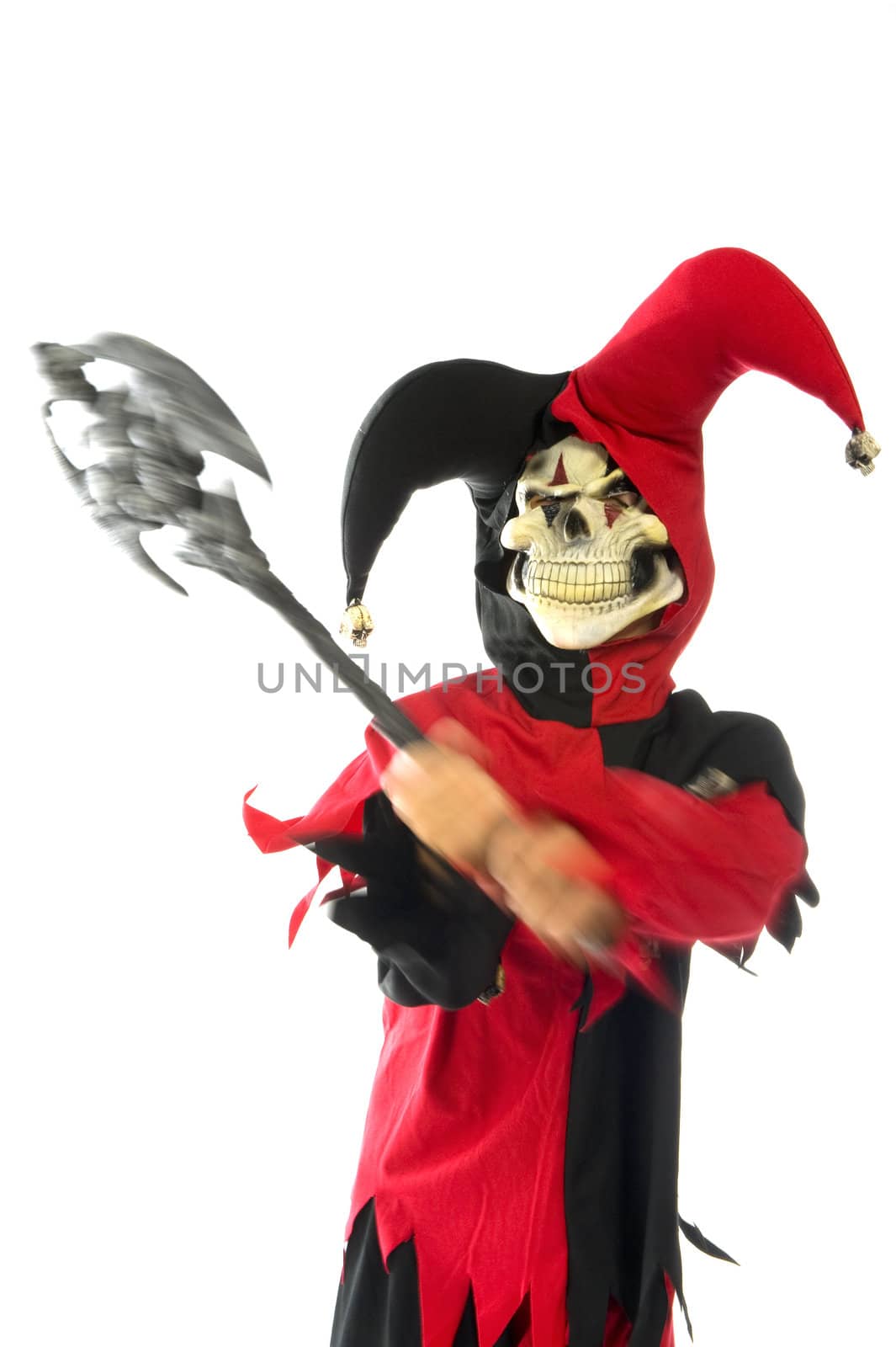 evil jester on a white background