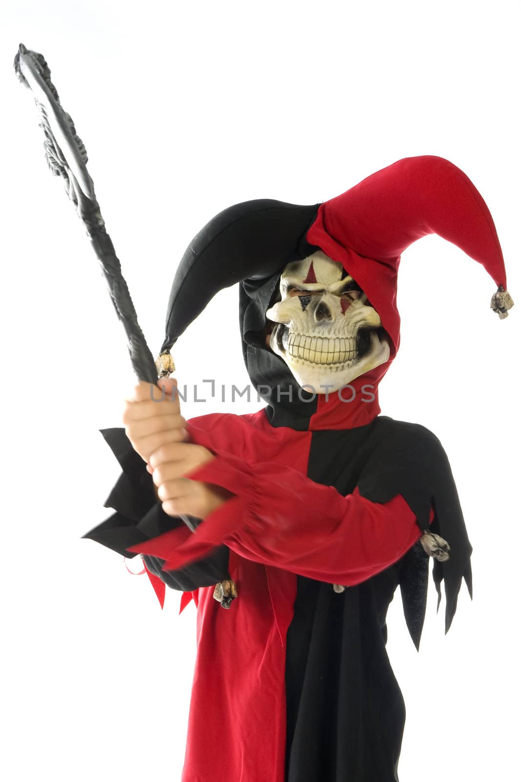 evil jester on a white background