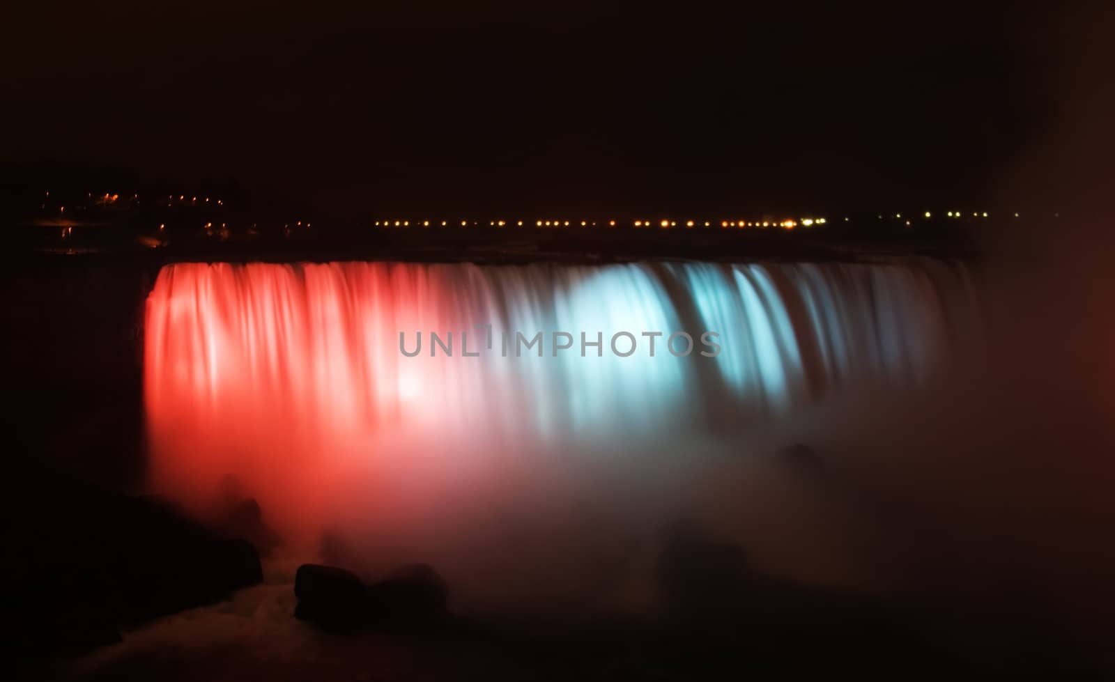 Night shot of Niagrar falls really nice colors reds and blues