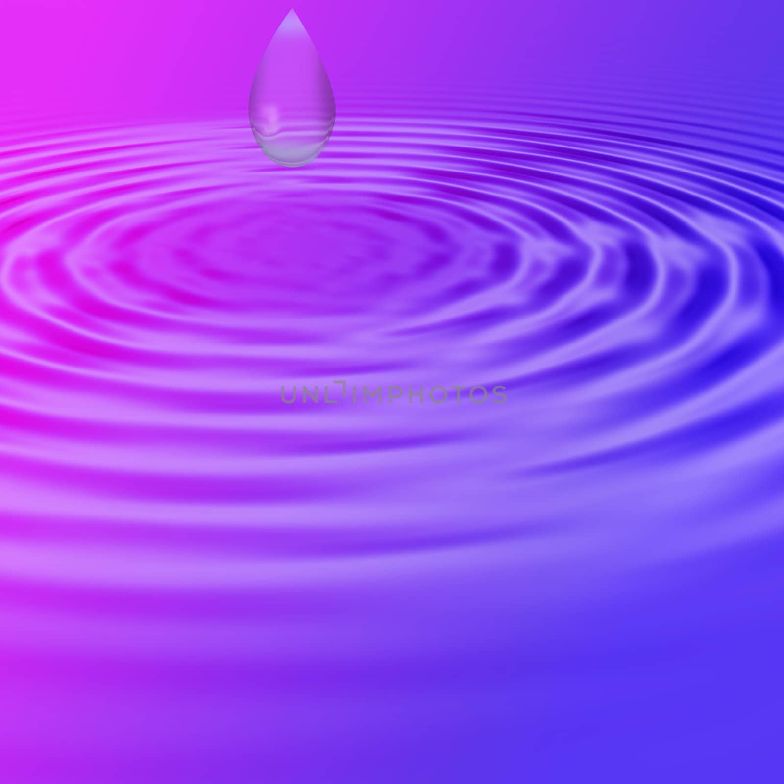 Water drop about to hit the water with waves starting in the center of the screen