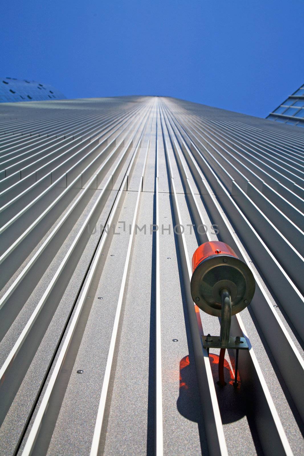 The Facade of a Skyscraper with a alarm system in Frankfurt, Germany.
