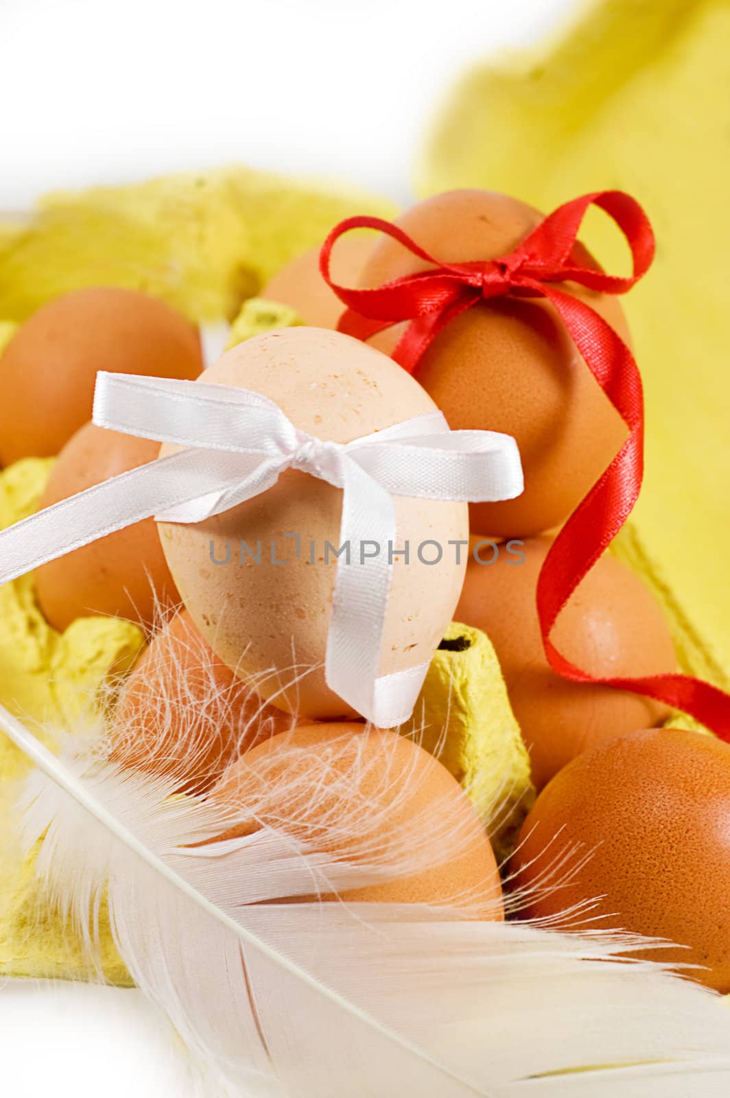 Eggs with red and white baw, easter concept