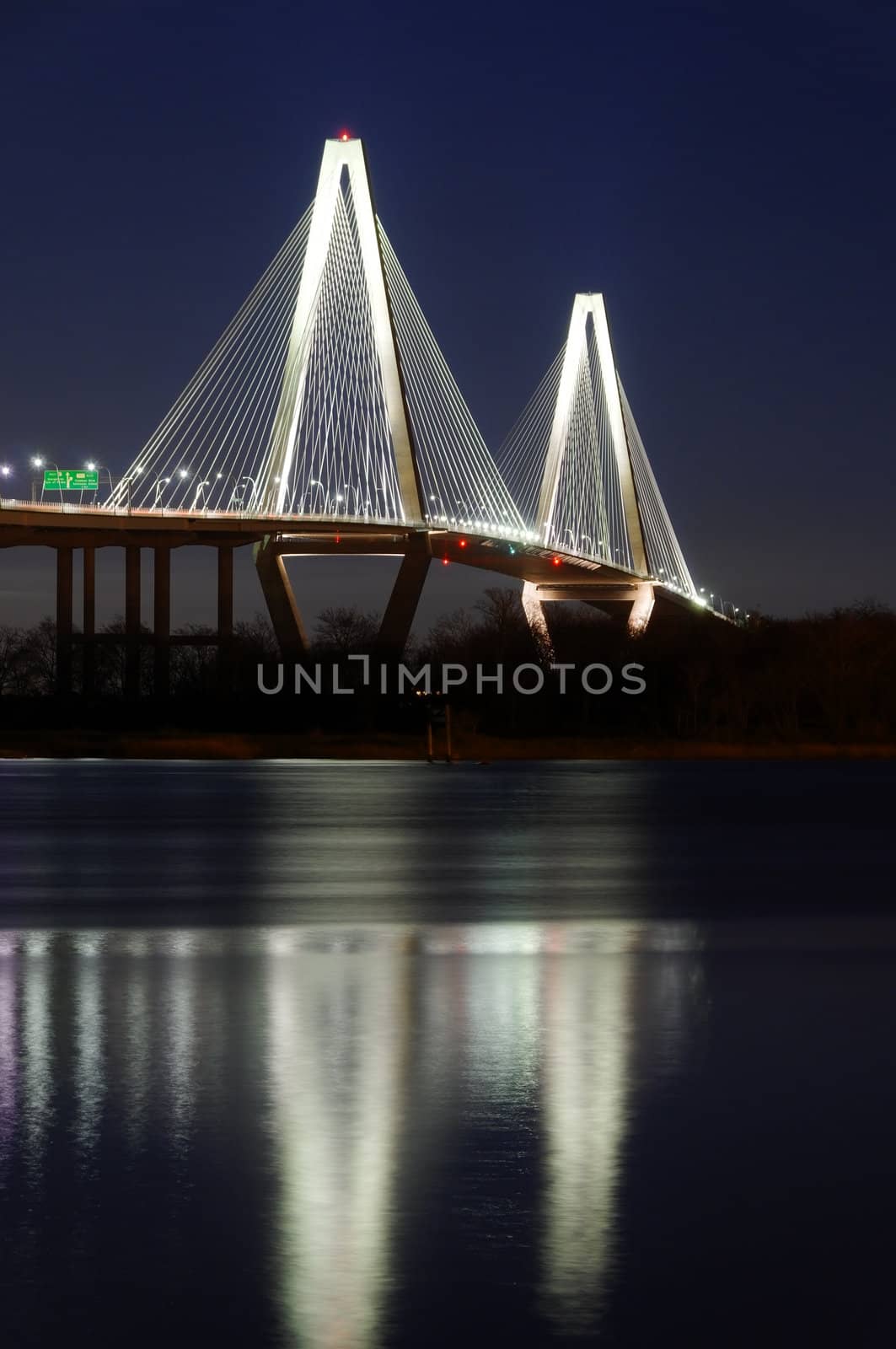 Ravenel Bridge reflection at night
