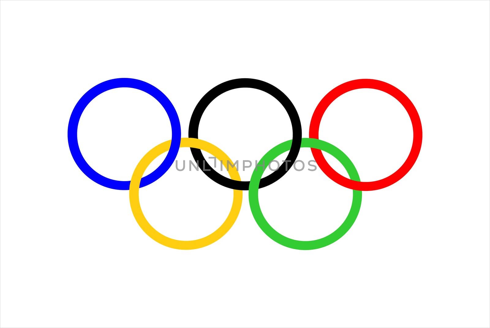 The five interlocking Olympic Rings photographed on a white field
