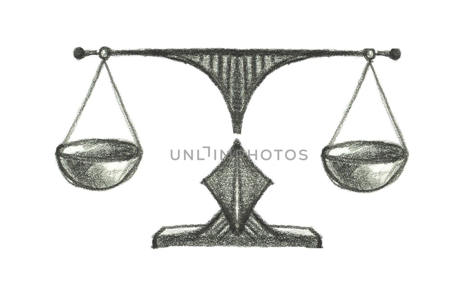black and white cartoon with the symbol of justice