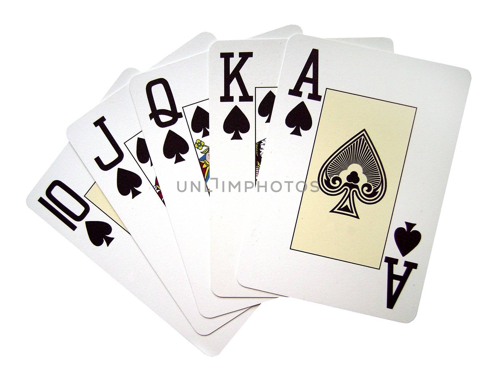 ace royal flush - spades over a white background