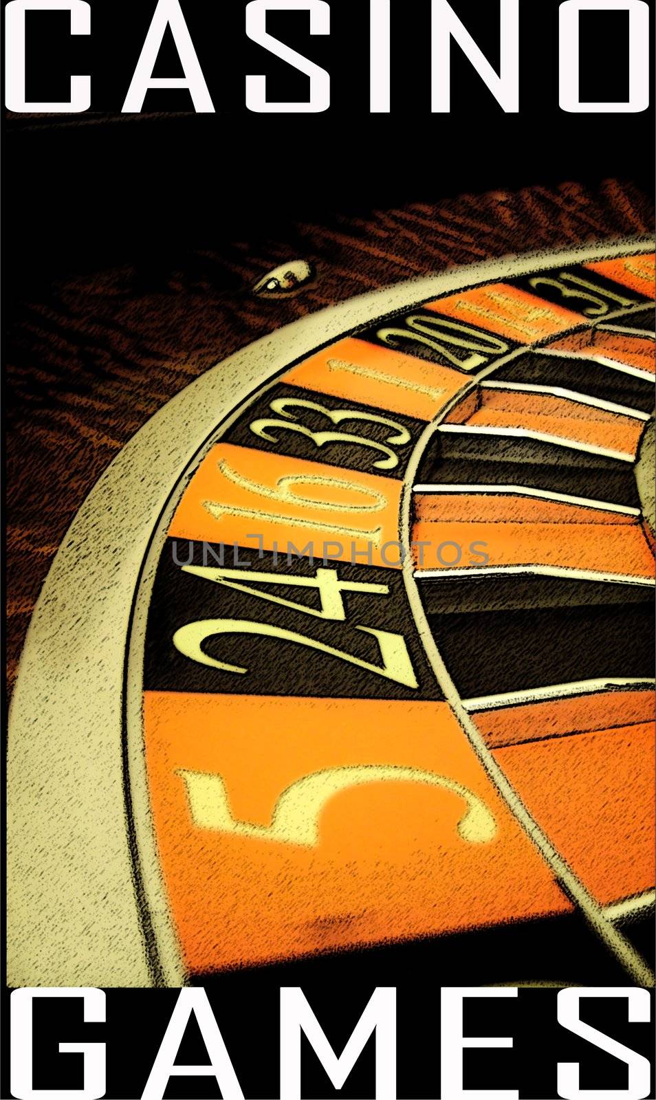 an artistic poster about gambling industry with a roulette wheel