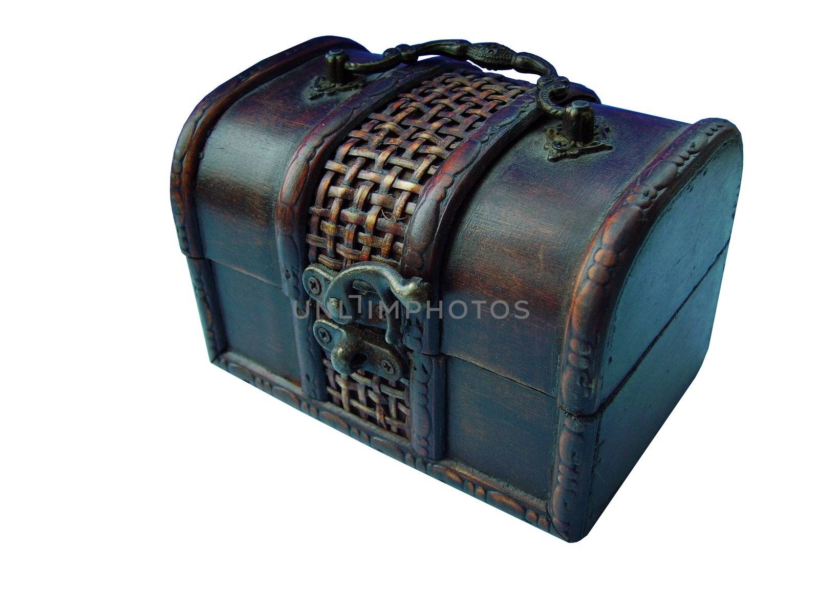 Treasure Chest taken closeup with dust on the chest, isolated on white background