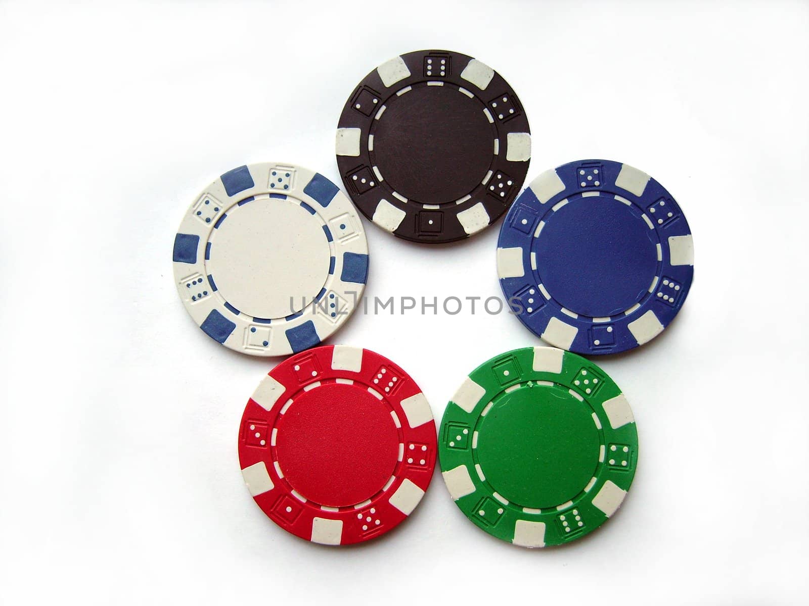 A collection of different colored poker chips