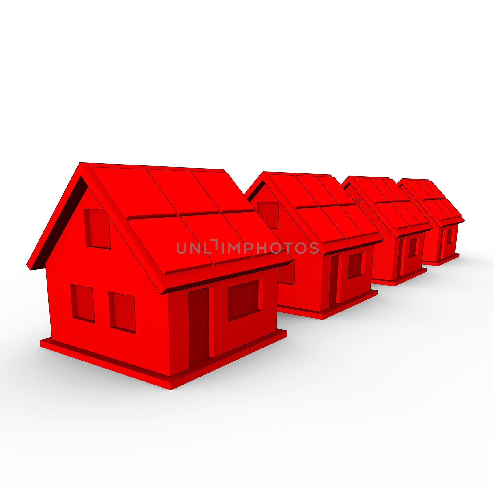a real estate concept image of 4 red houses in a row