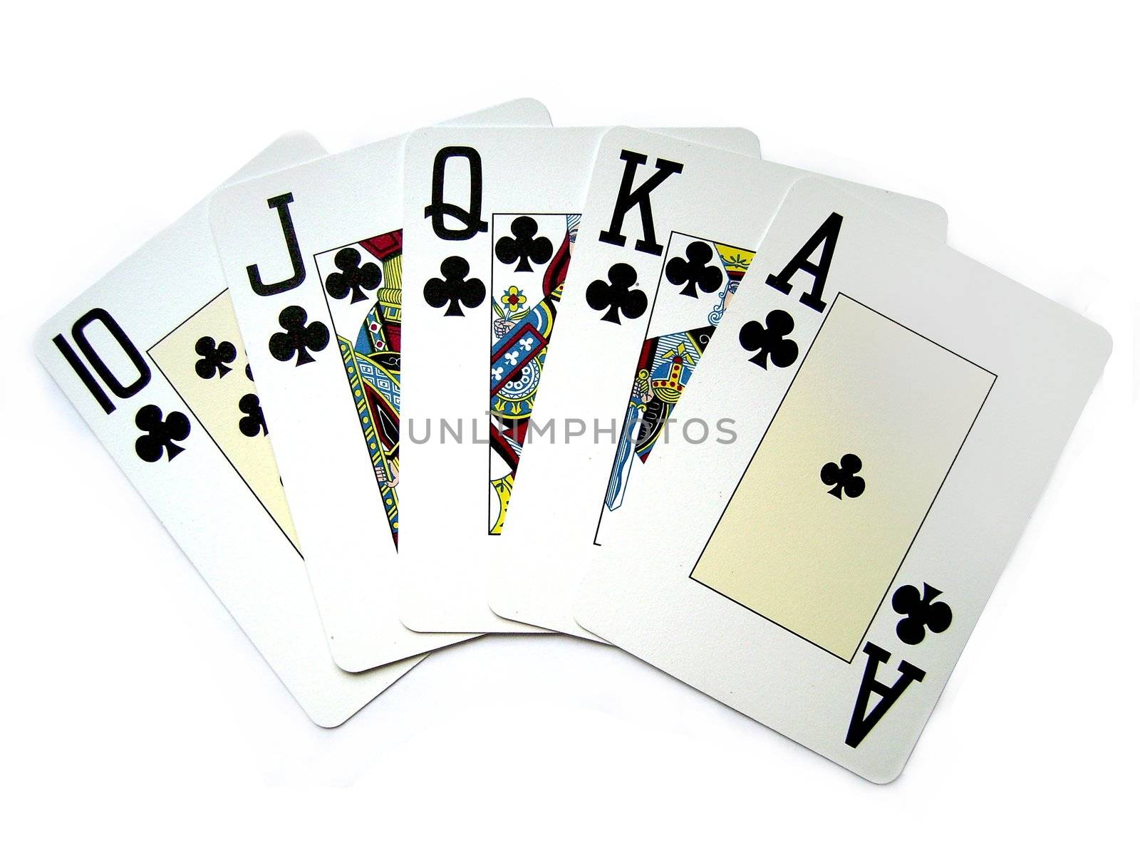 a royal flush isolated against a white background.