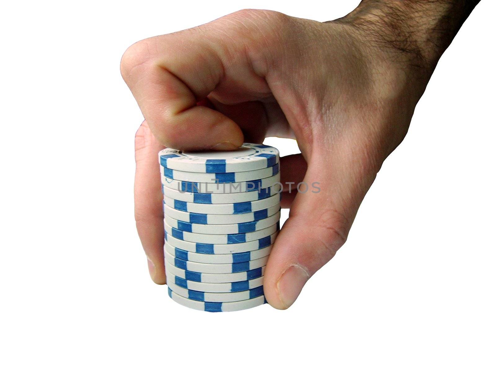 image with a hand making cutting with casino chips