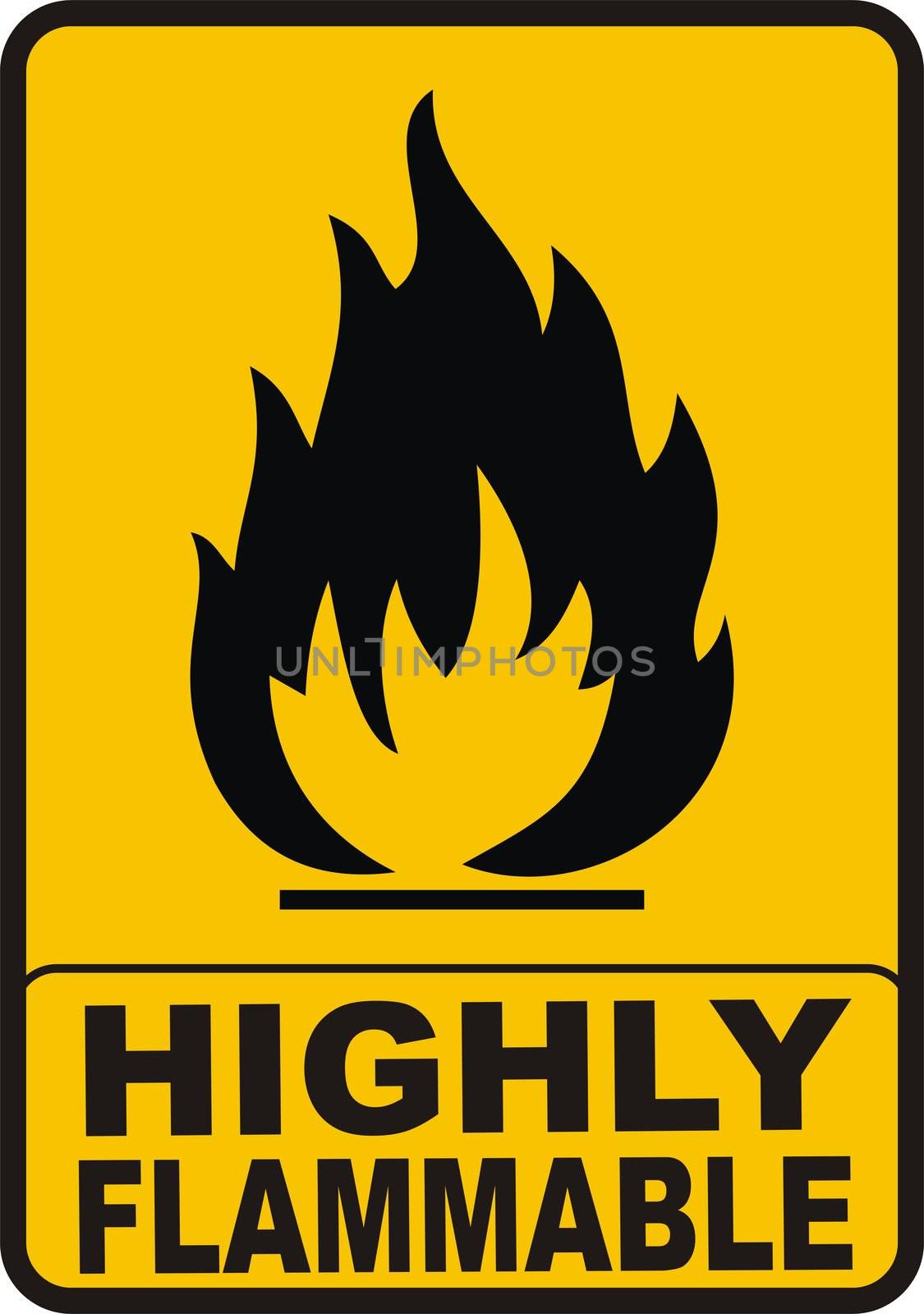 black highly flamable sign isolated