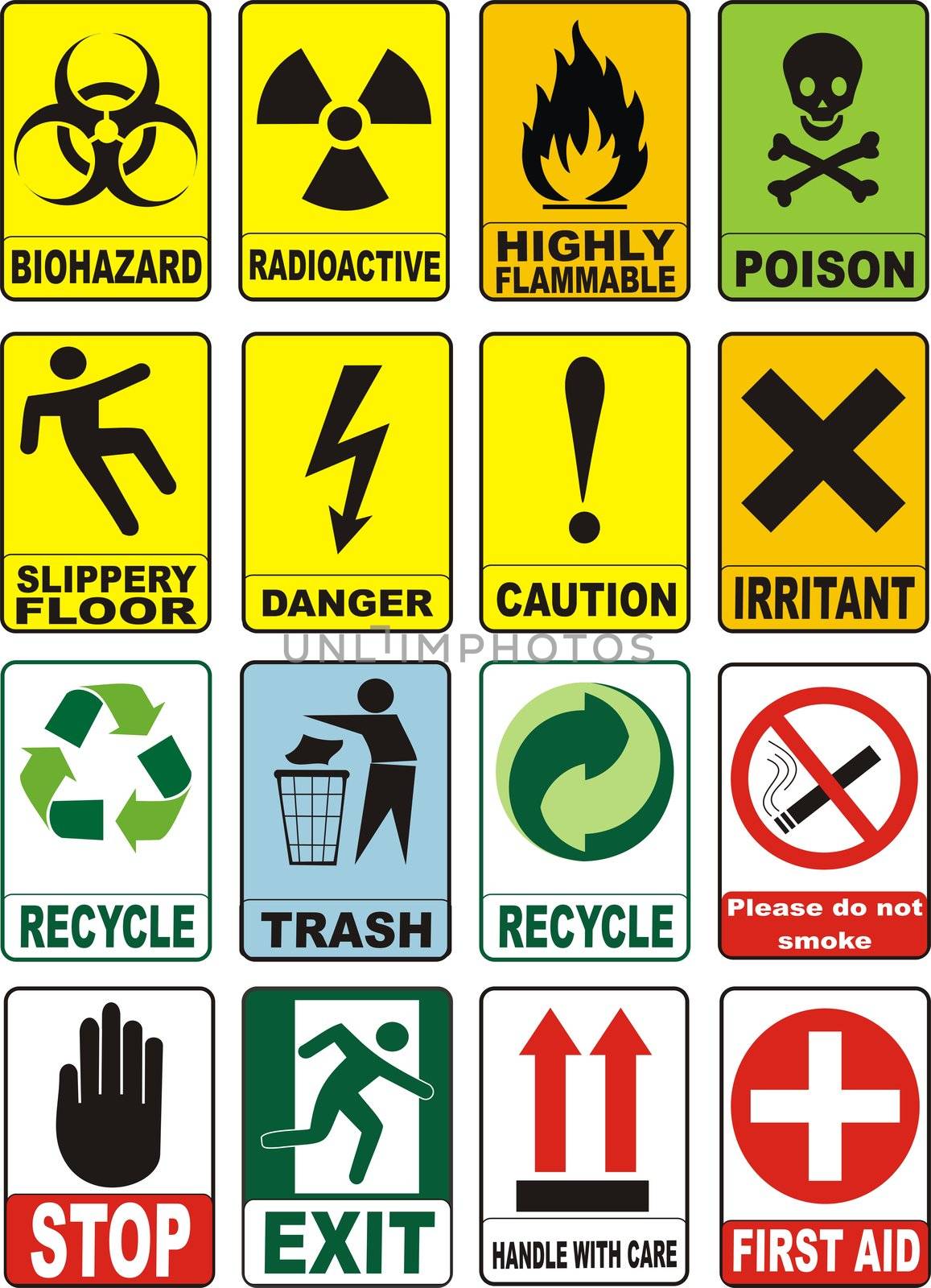 Useful Warning Symbols vectorial poster image isolated
