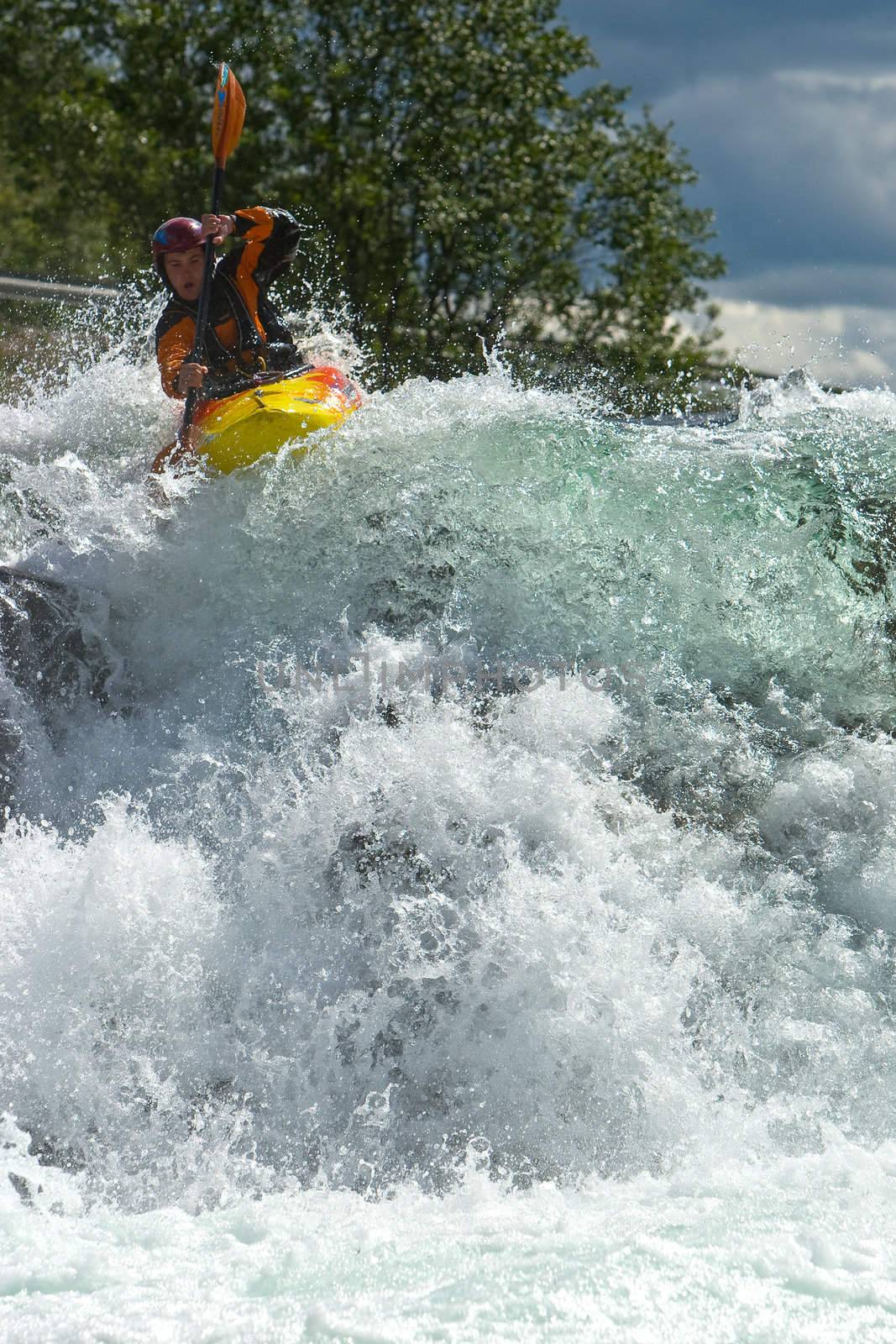 Kayaking. Waterfalls in Norway. July 2010