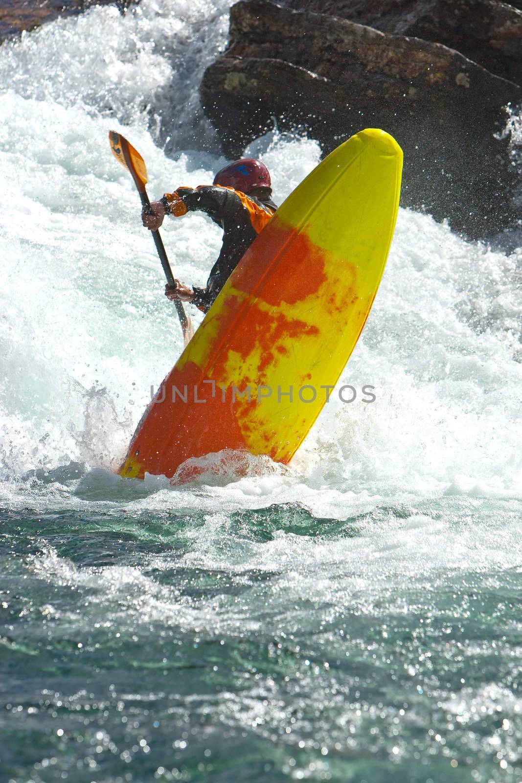 Kayaking. Waterfalls in Norway. July 2010