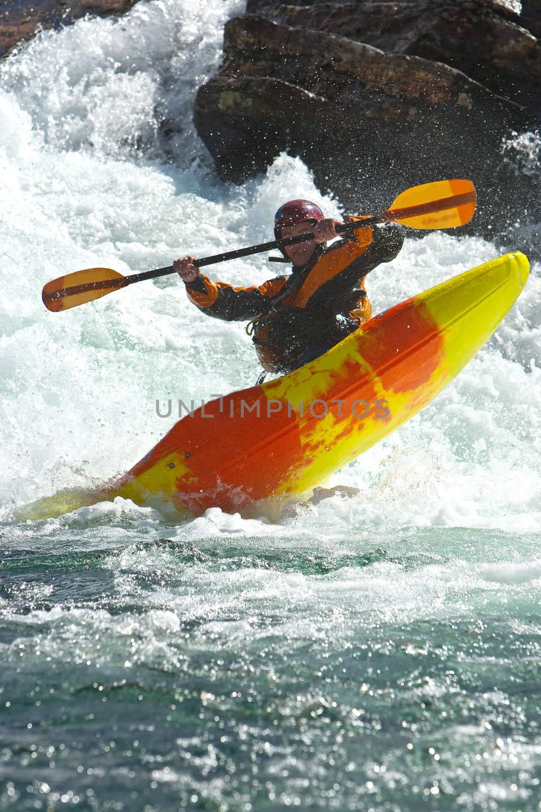 Kayaking. Waterfalls in Norway. July 2010