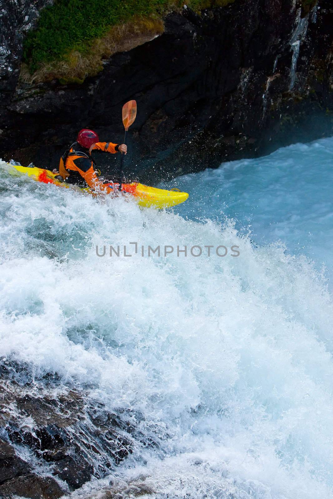 Kayaking. Waterfalls in Norway. July 2010