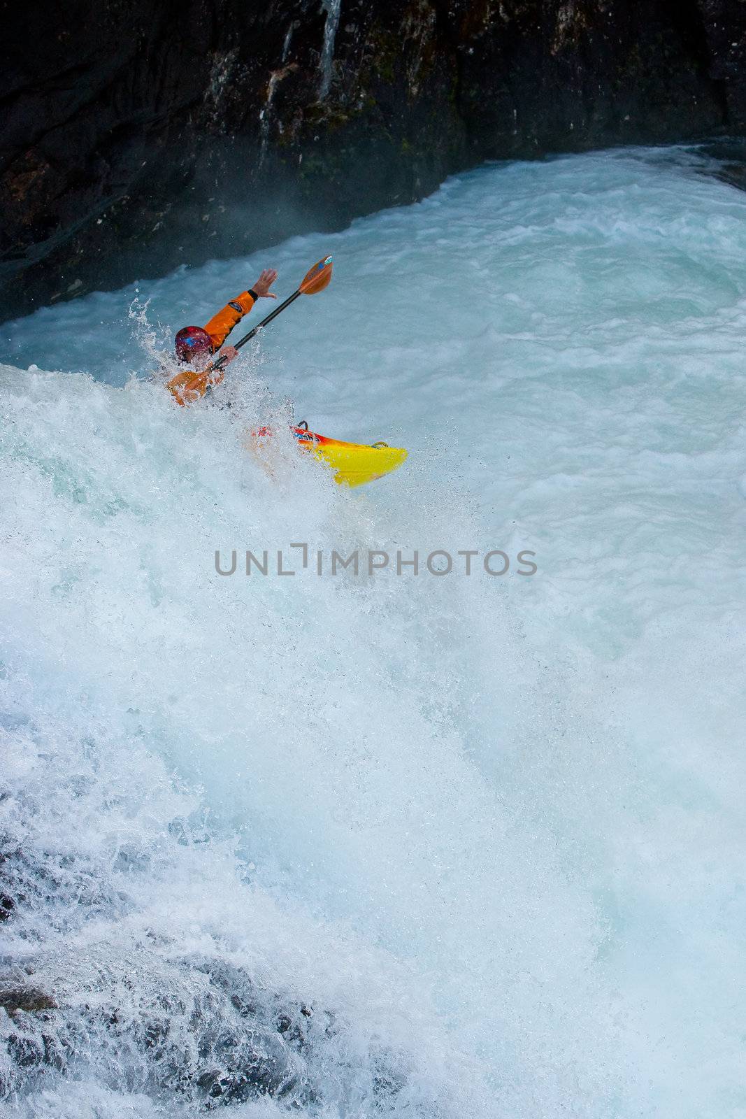 Kayaking. Waterfalls in Norway. July 2010