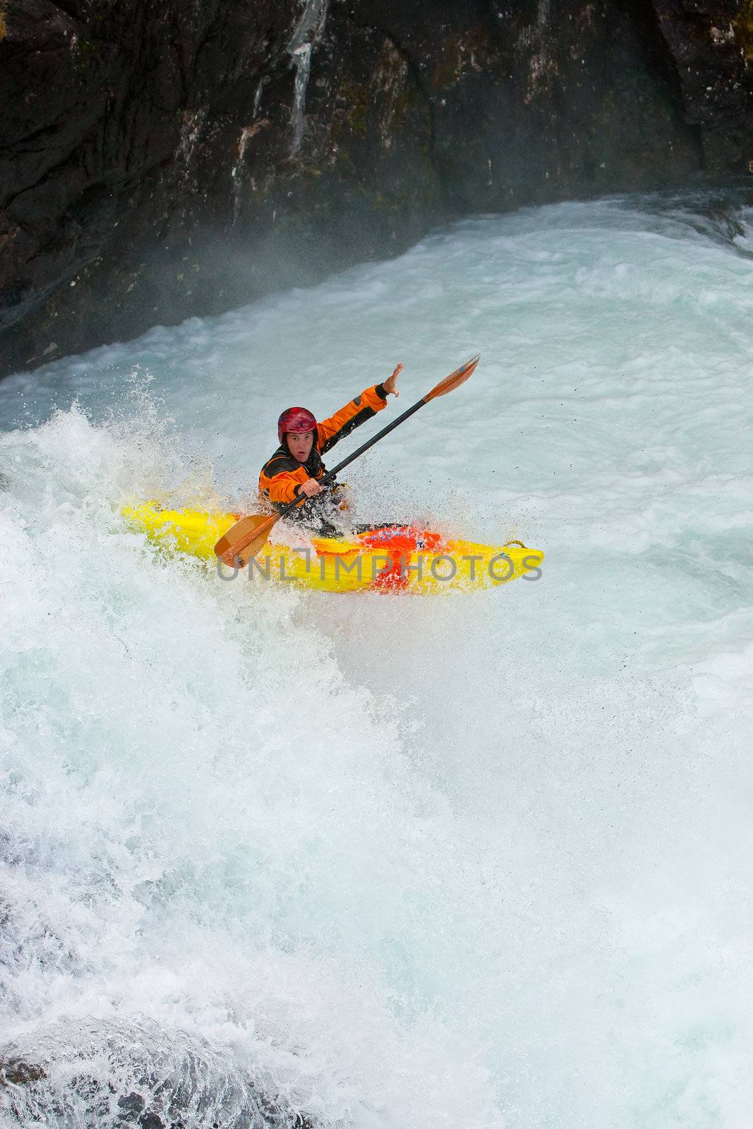 Kayaking. Waterfalls in Norway. July 2010