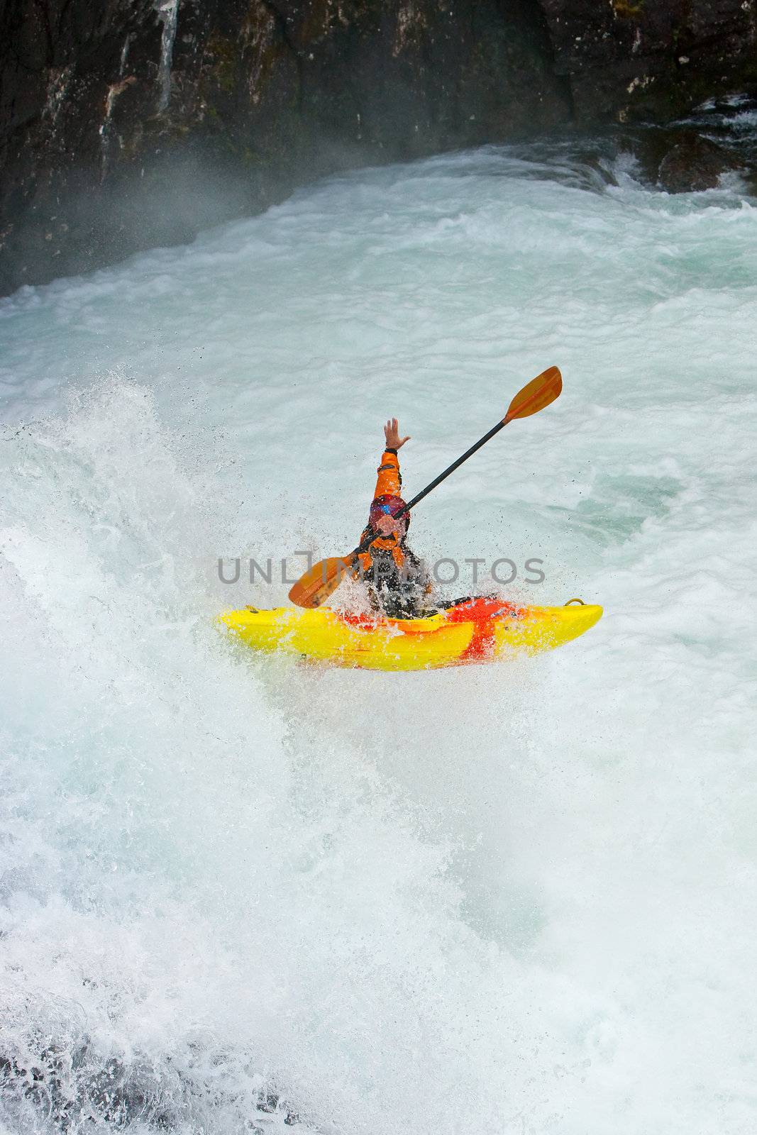 Kayaking. Waterfalls in Norway. July 2010