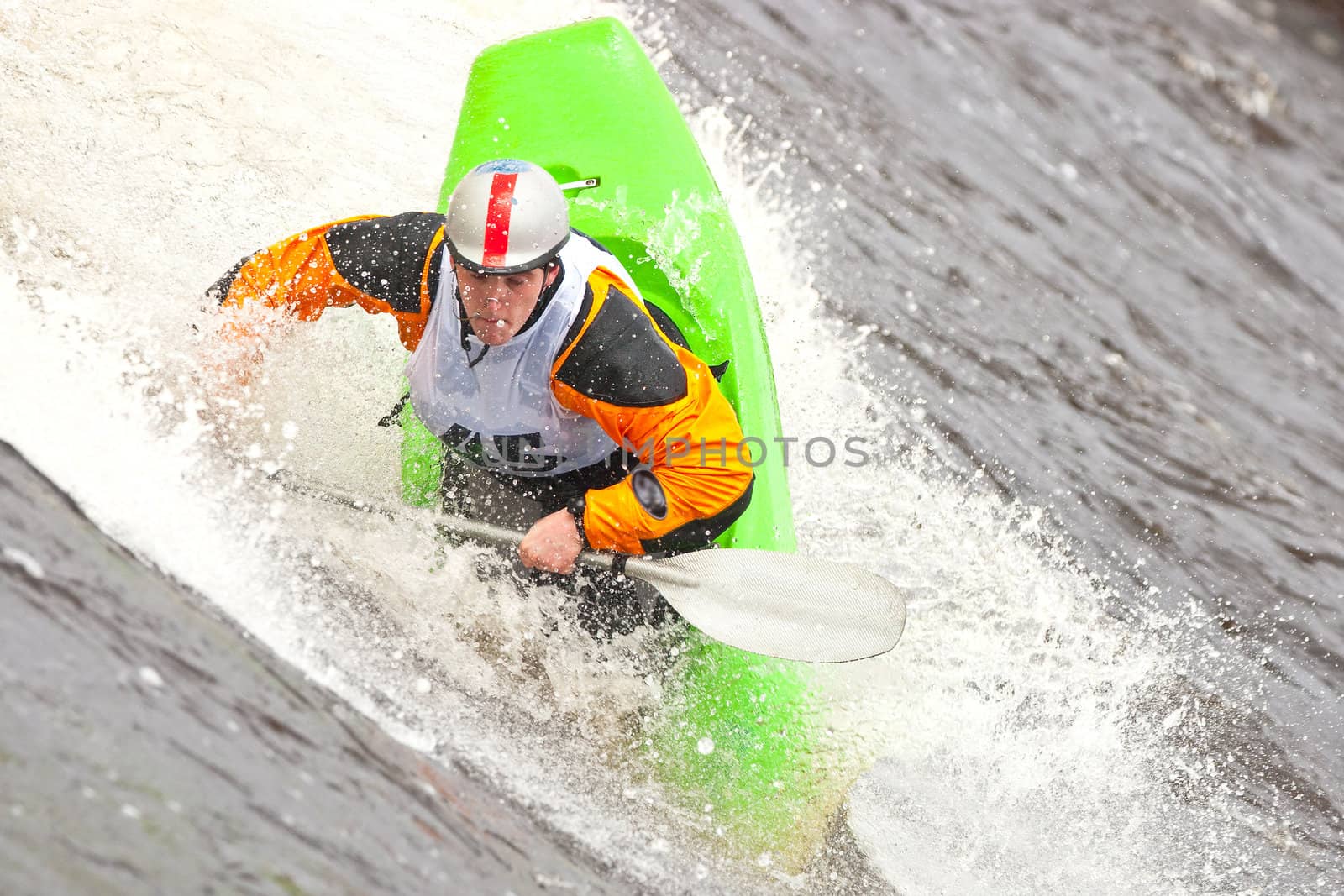 Kayak freestyle on whitewater, Russia, Msta, may 2010