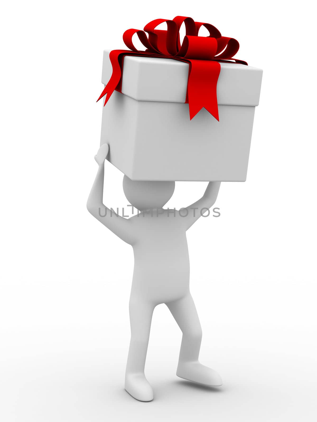 man carry white box. Isolated 3D image