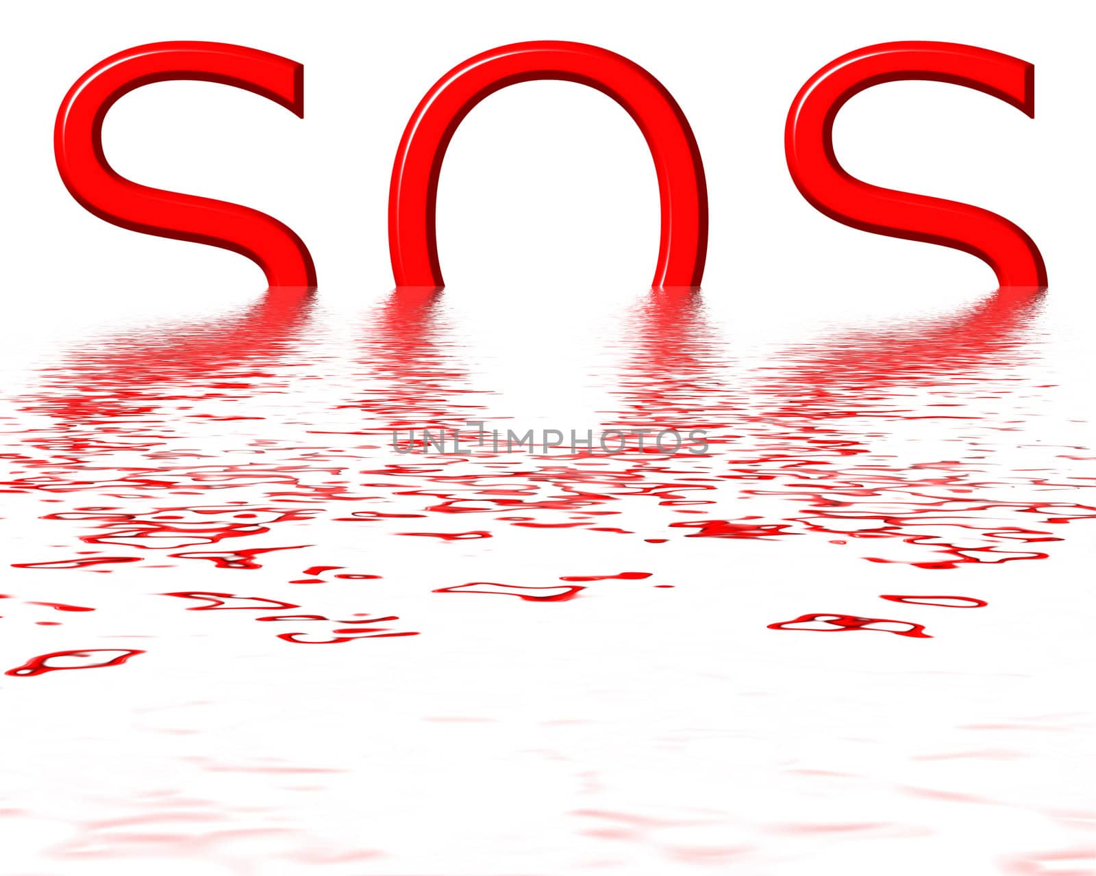 Sinking SOS signal isolated in white