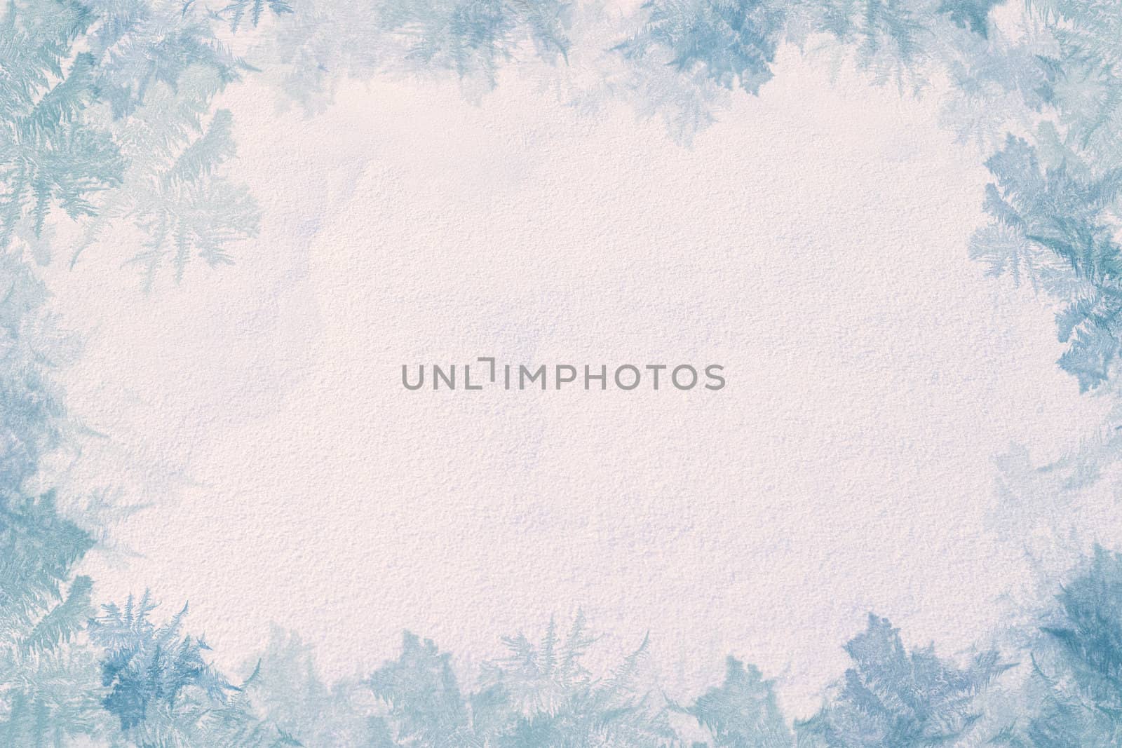 Winter frame. Consists of the texture of snow in the center and the edges of the ice patterns. Cool colors and low contrast.
