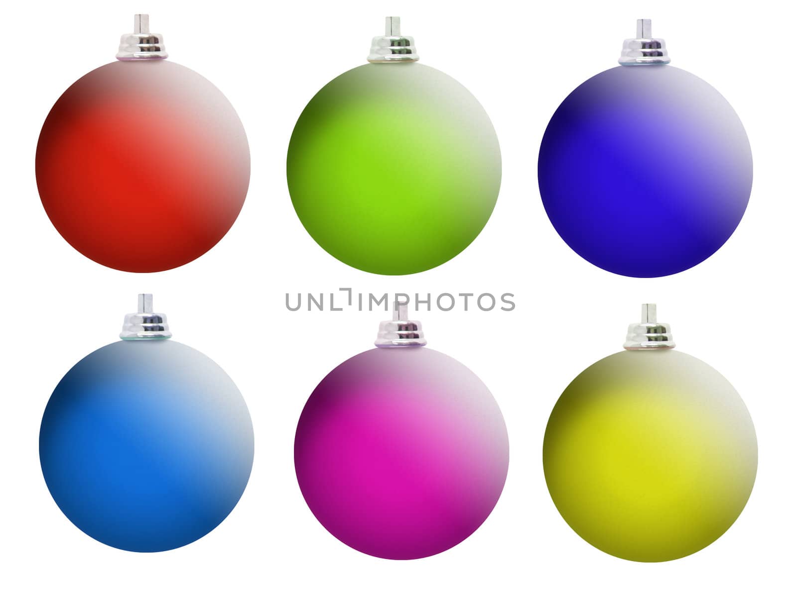 Multi-colored Christmas balls with a matte surface isolated on white background
