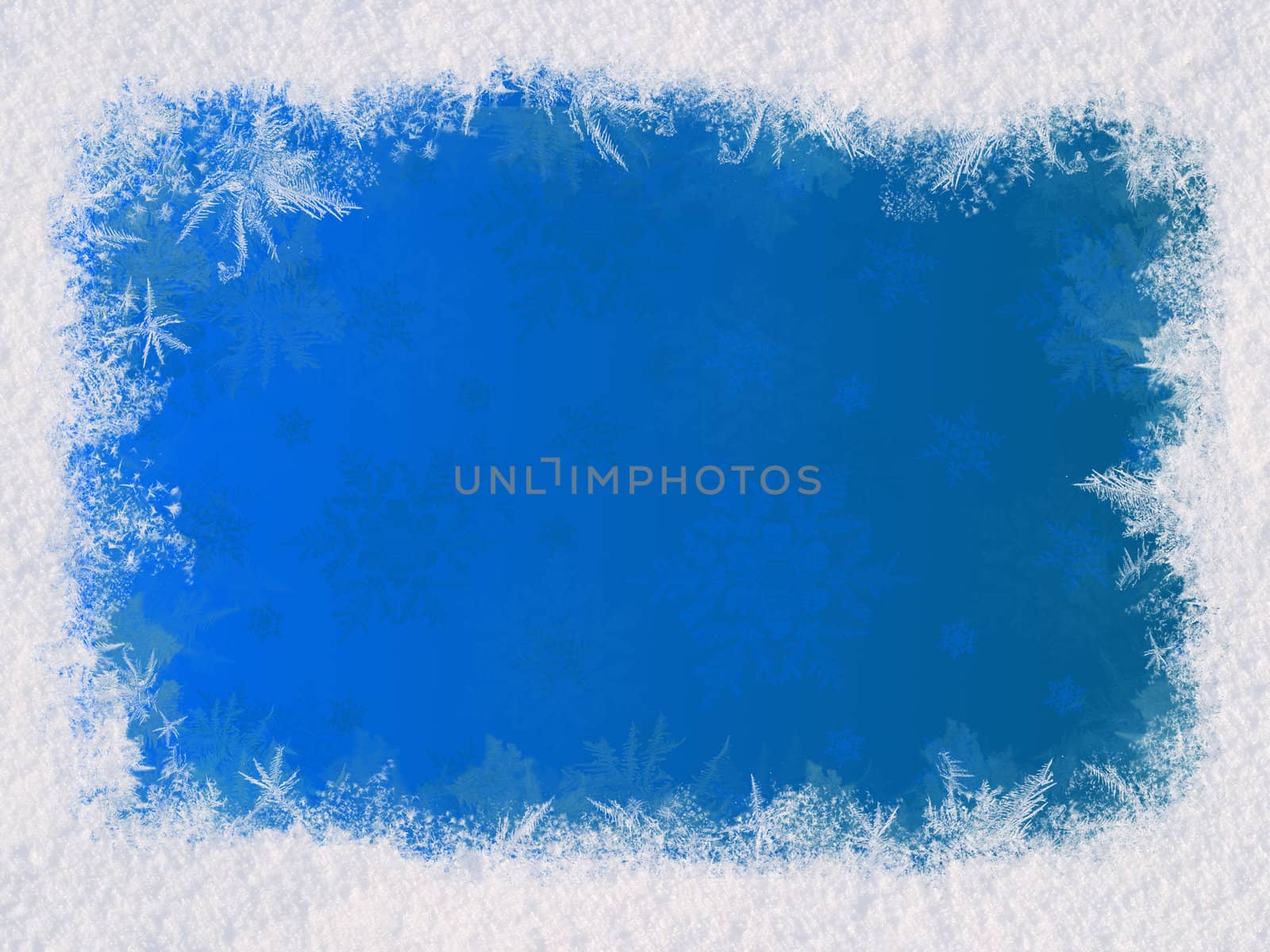 Winter frame for the congratulations. The blue background and natural snow. Space for text