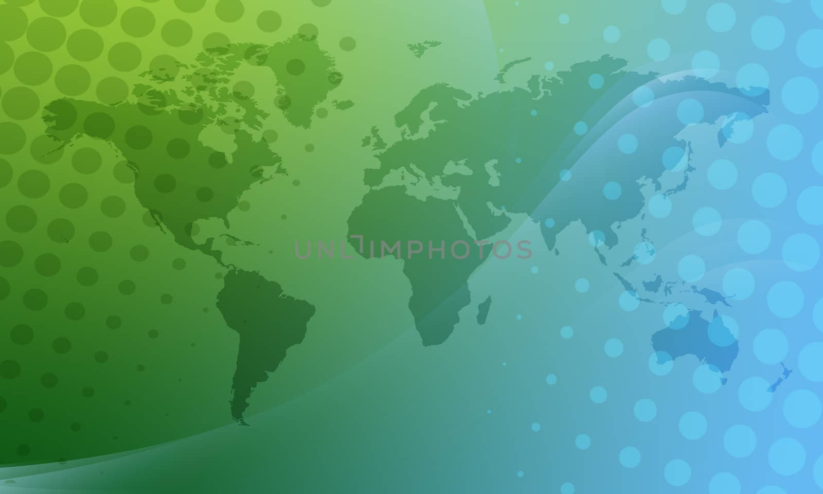 Business background with a map of the world in green and blue colors and the dotted effects.