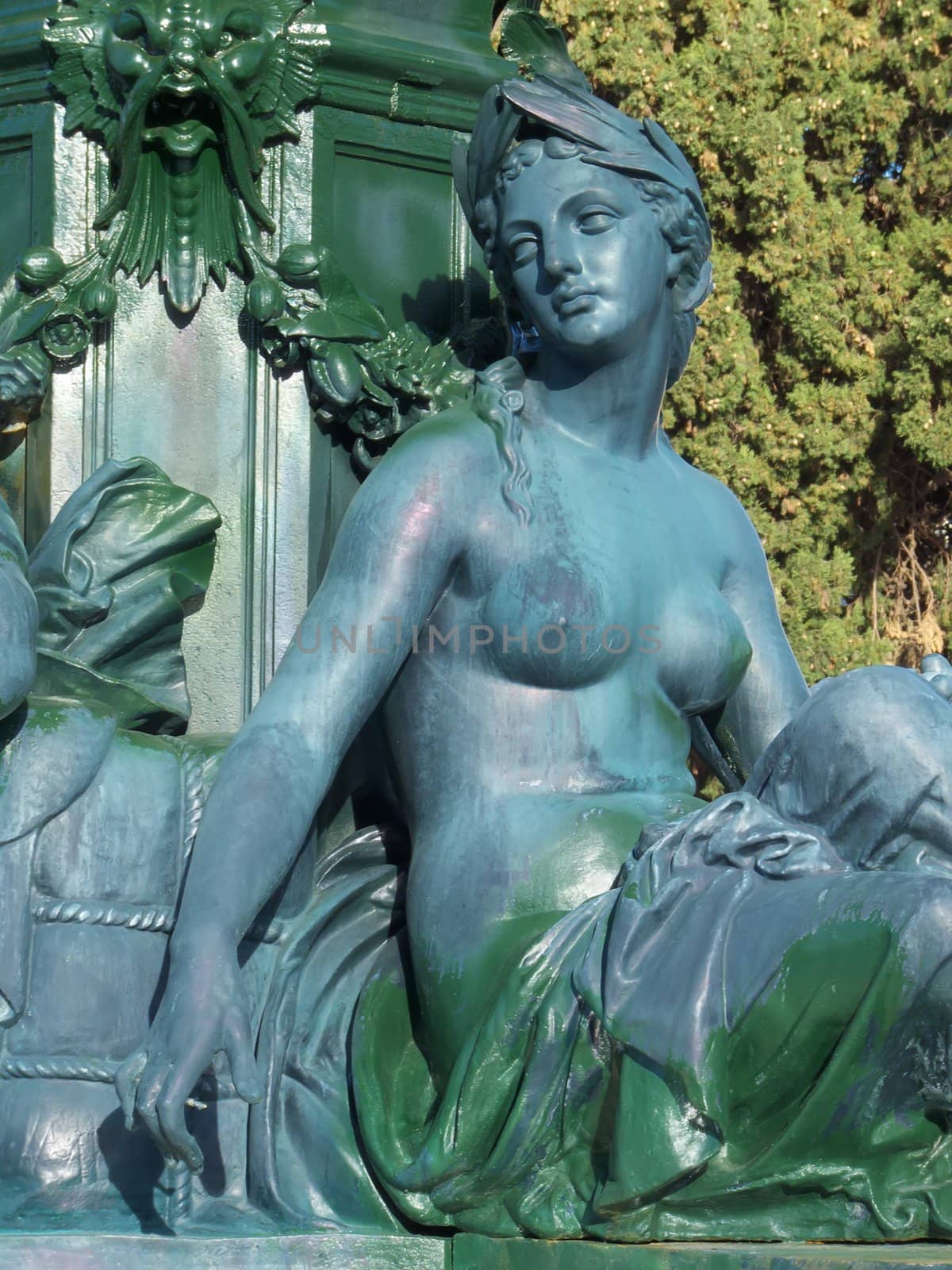 decorative statues of ancient Godillot's fountain in Hyeres (French Riviera)