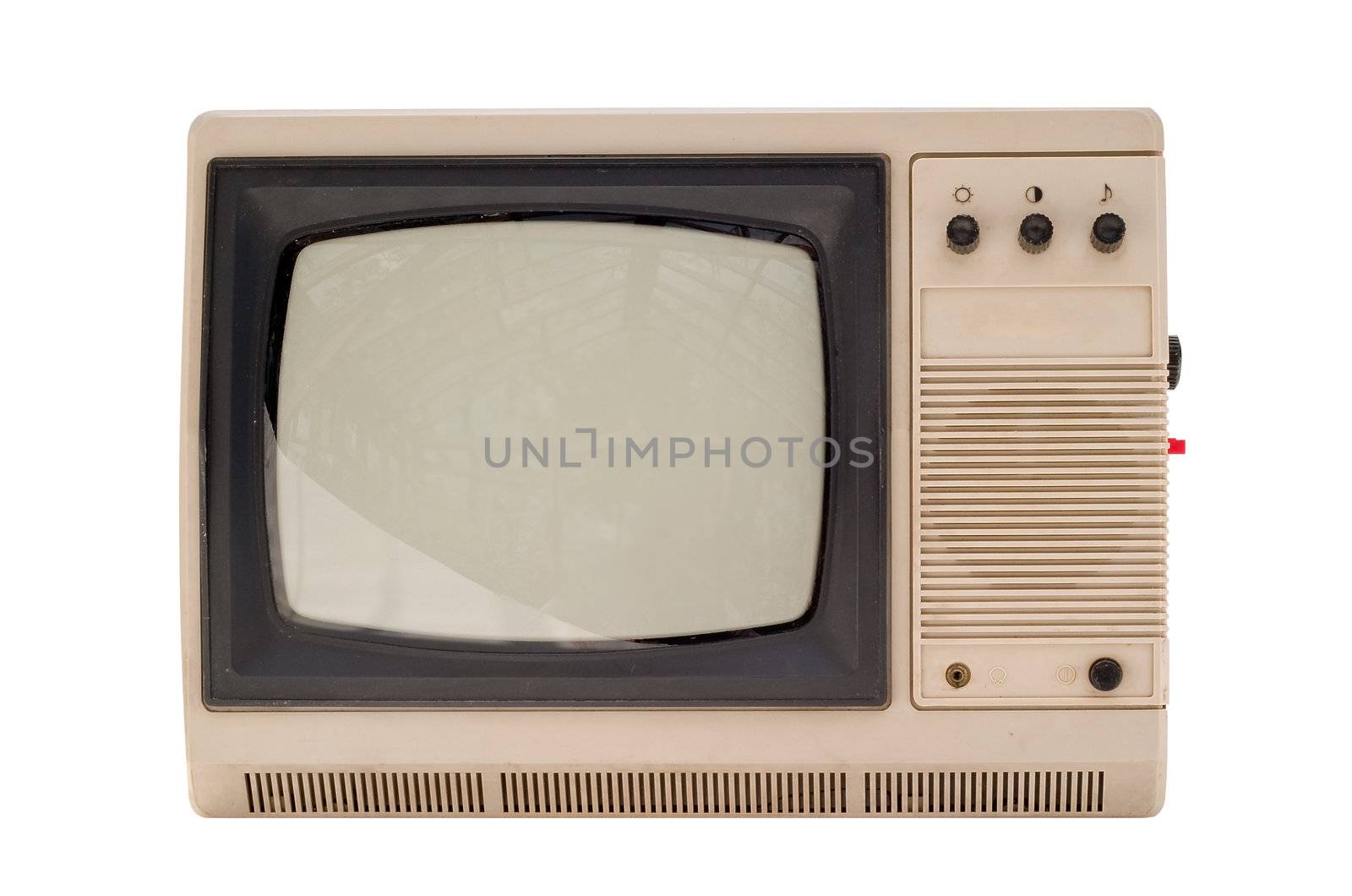 The old small TV set isolated on white background