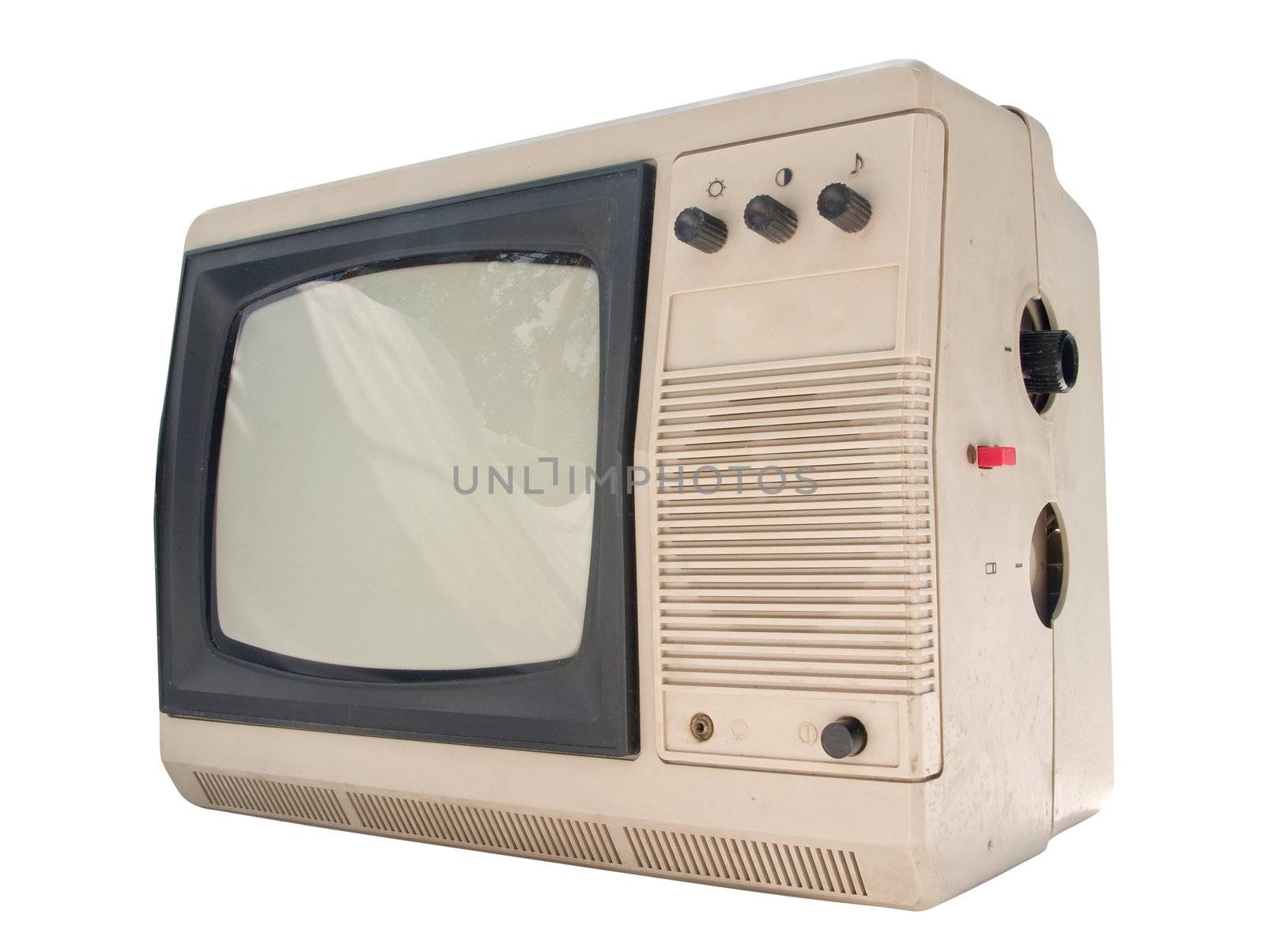 The old small TV set isolated on white background