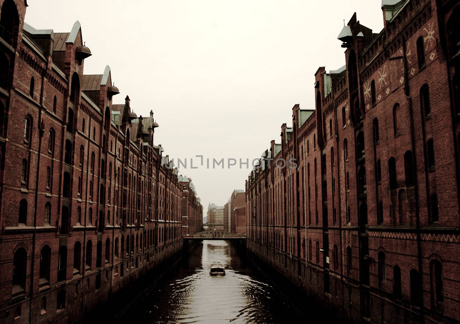 The so-called Speicherstadt in Hamburg, a district with historic warehouses. Germany
