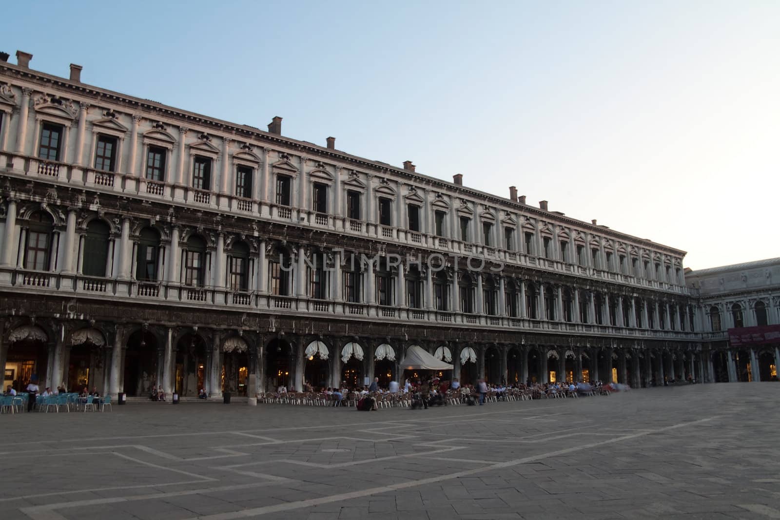 Piazza San Marcos in Venice, Italy with its famous bell tower and Basilica