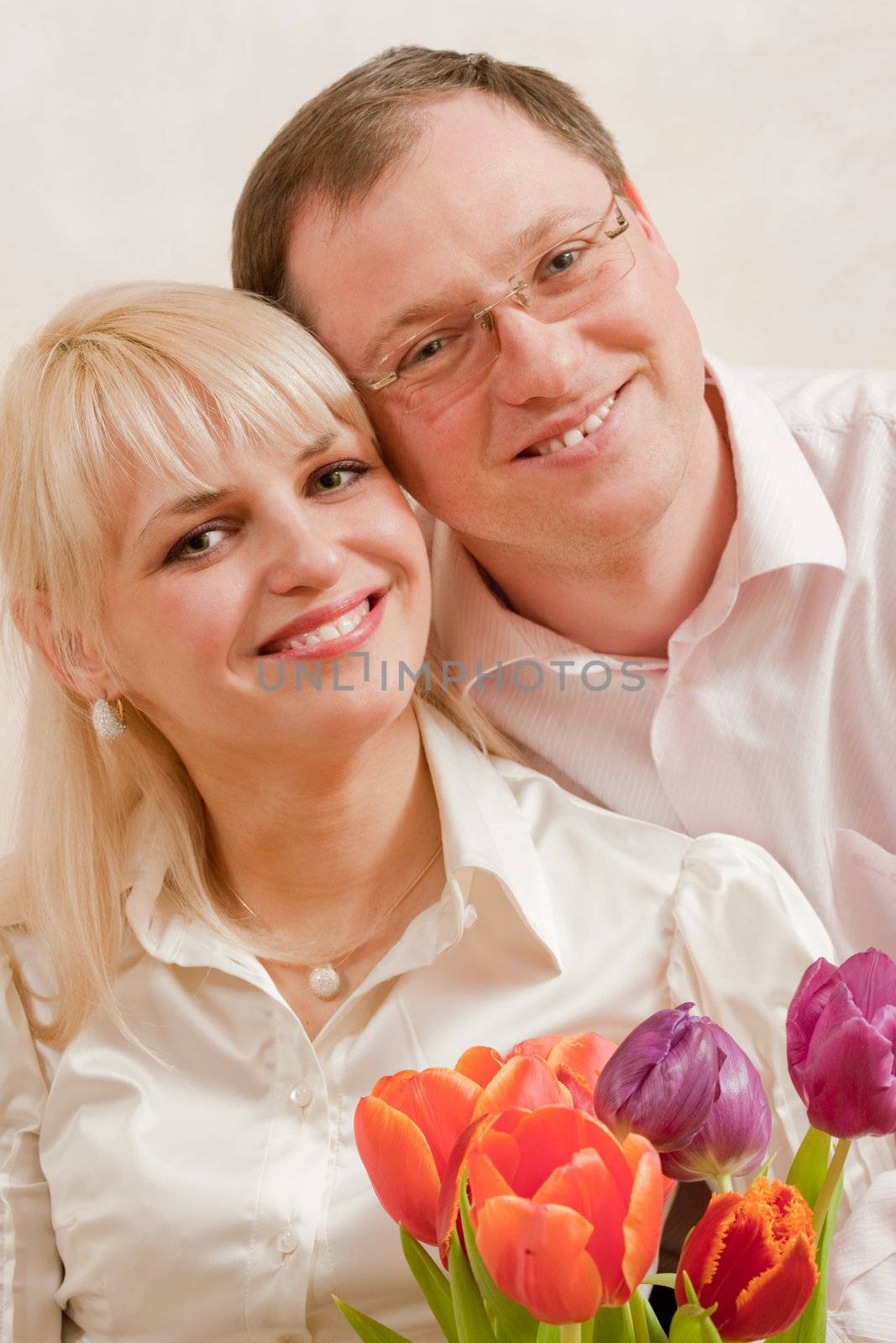 people series: happy family with bunch of flowers